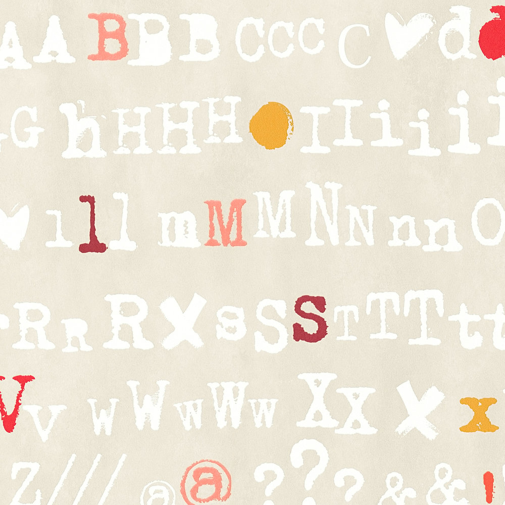             Mustertapete Typografie Design mit Farbakzenten – Beige
        