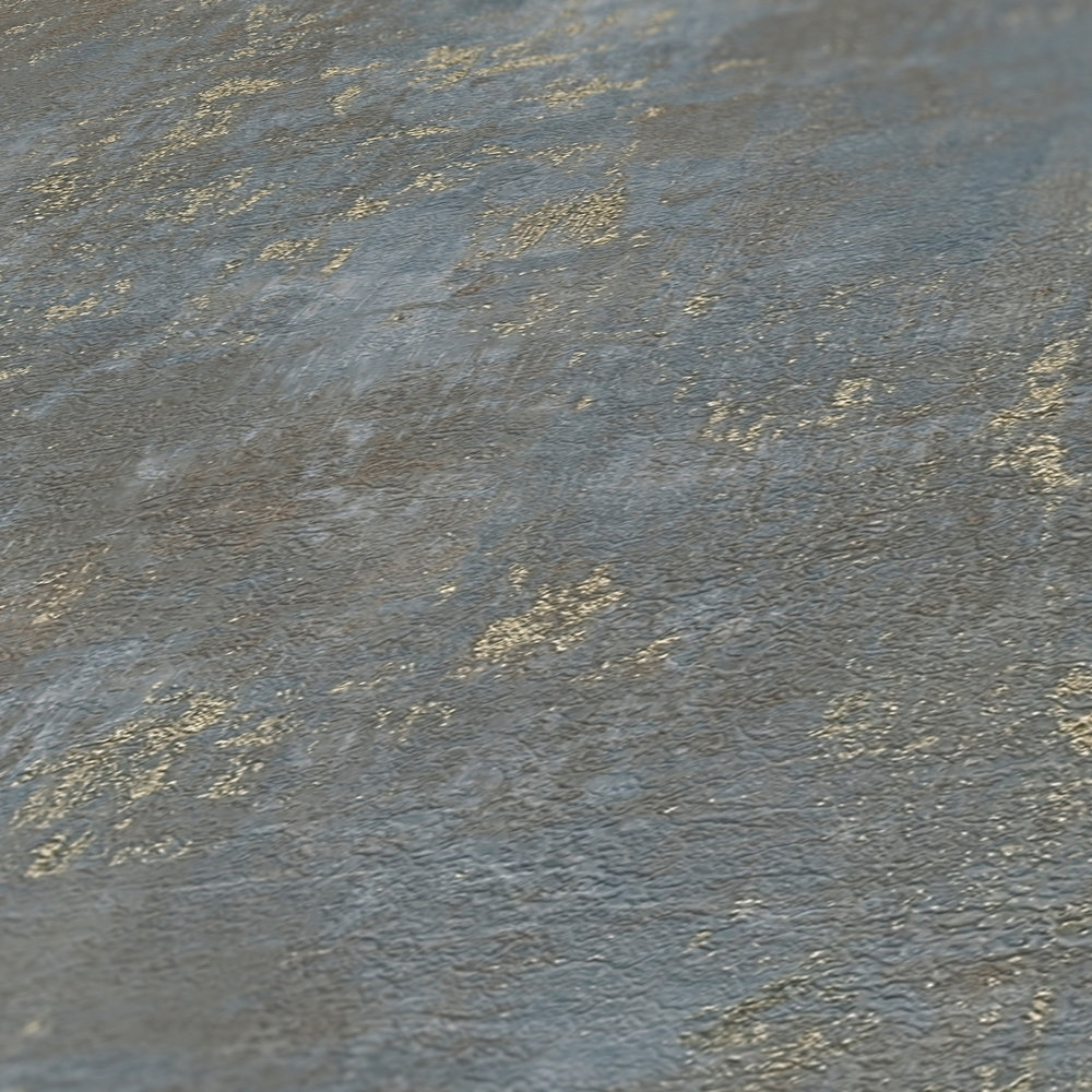             Tapete in Rostoptik mit metallischen Akzenten – Braun, Blau, Gold
        