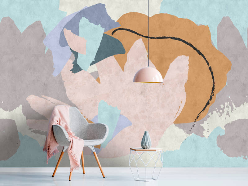             Floral Collage 2 - Moderne Fototapete abstrakte Kunst in Löschpapier Struktur – Blau, Creme | Premium Glattvlies
        