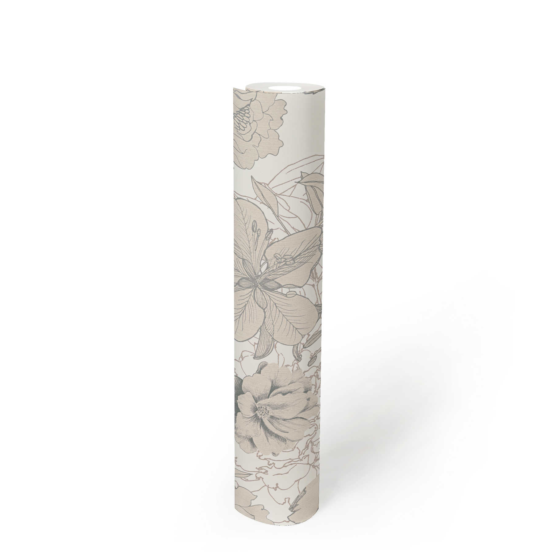             Blumentapete mit Blüten Skizzen & Metallic Farbe – Creme
        
