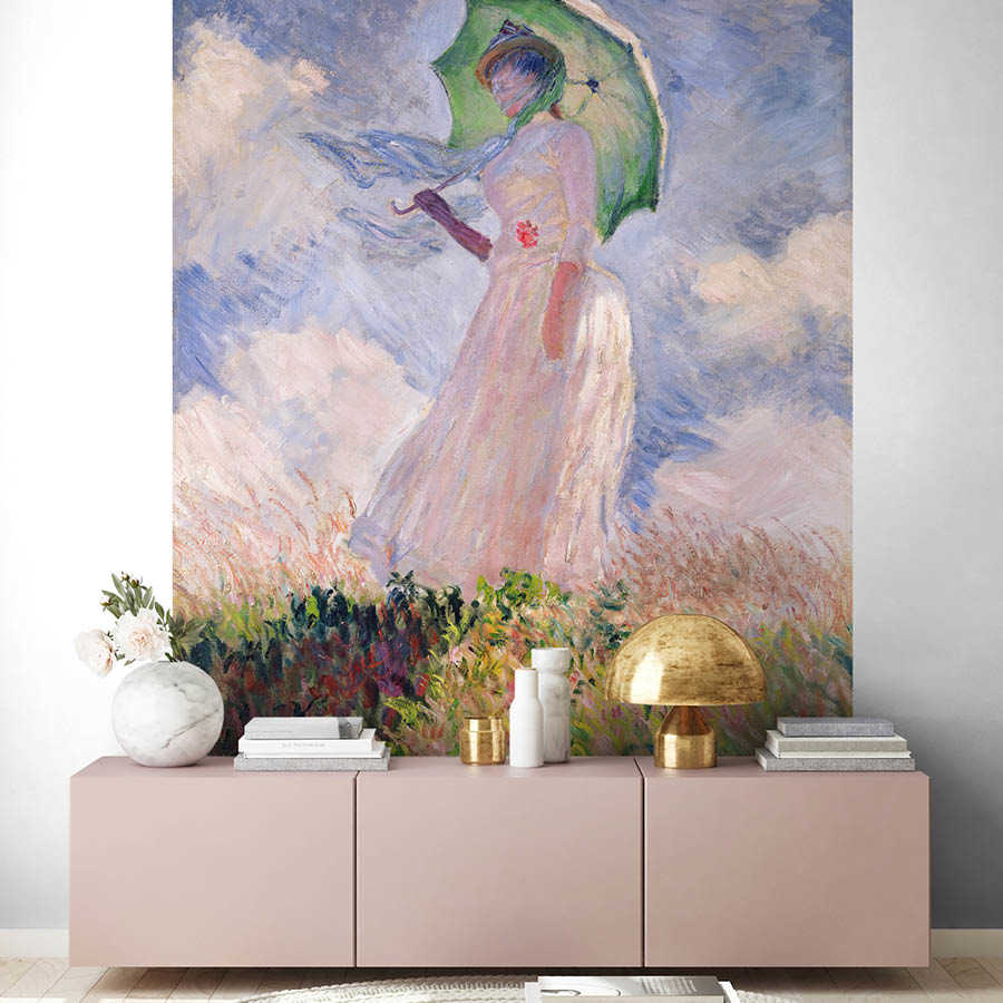 Fototapete "Frau mit Sonnenschirm nach links gewandt" von Claude Monet
