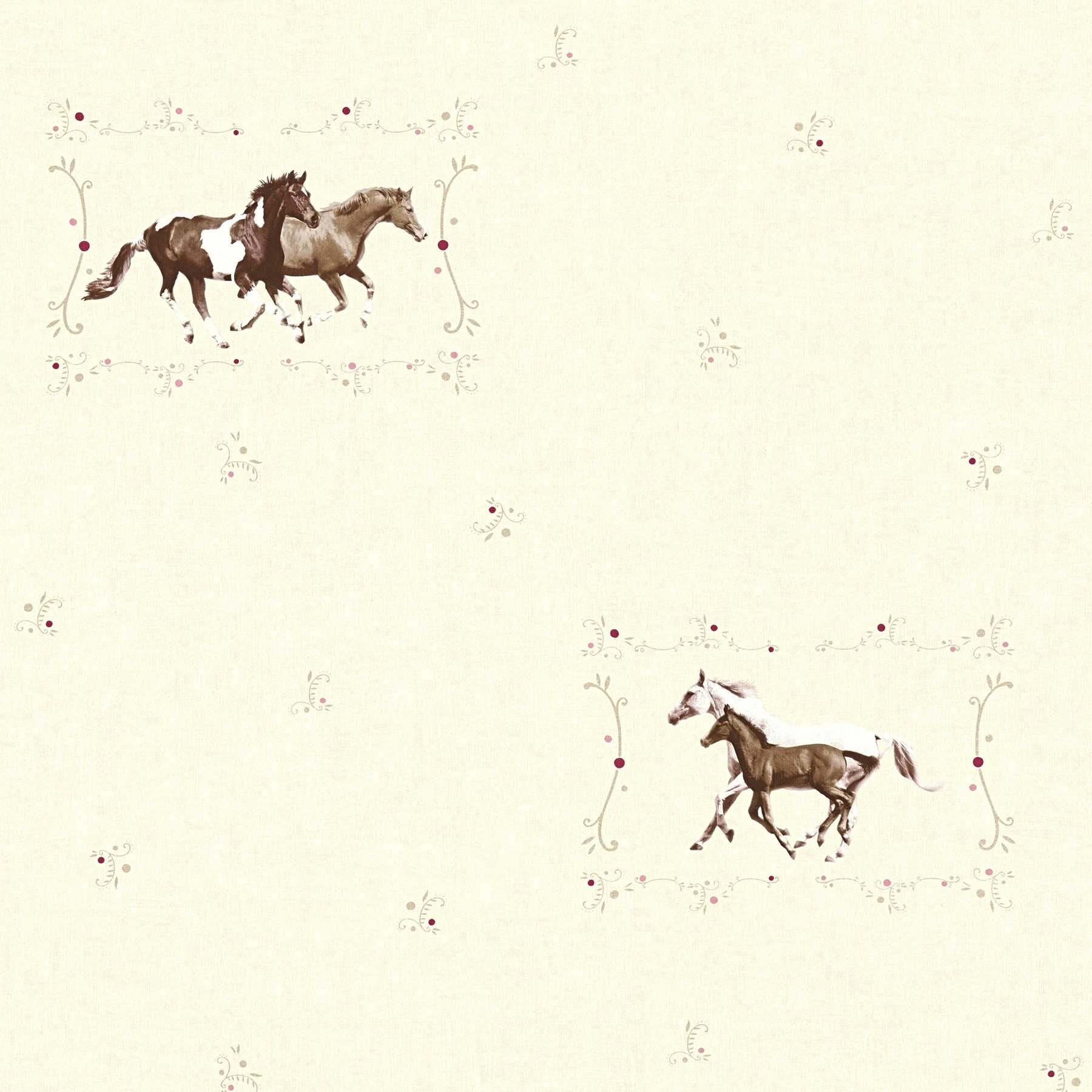             Selbstklebende Tapete Pferde-Muster für Mädchen – Beige, Braun, Weiß
        