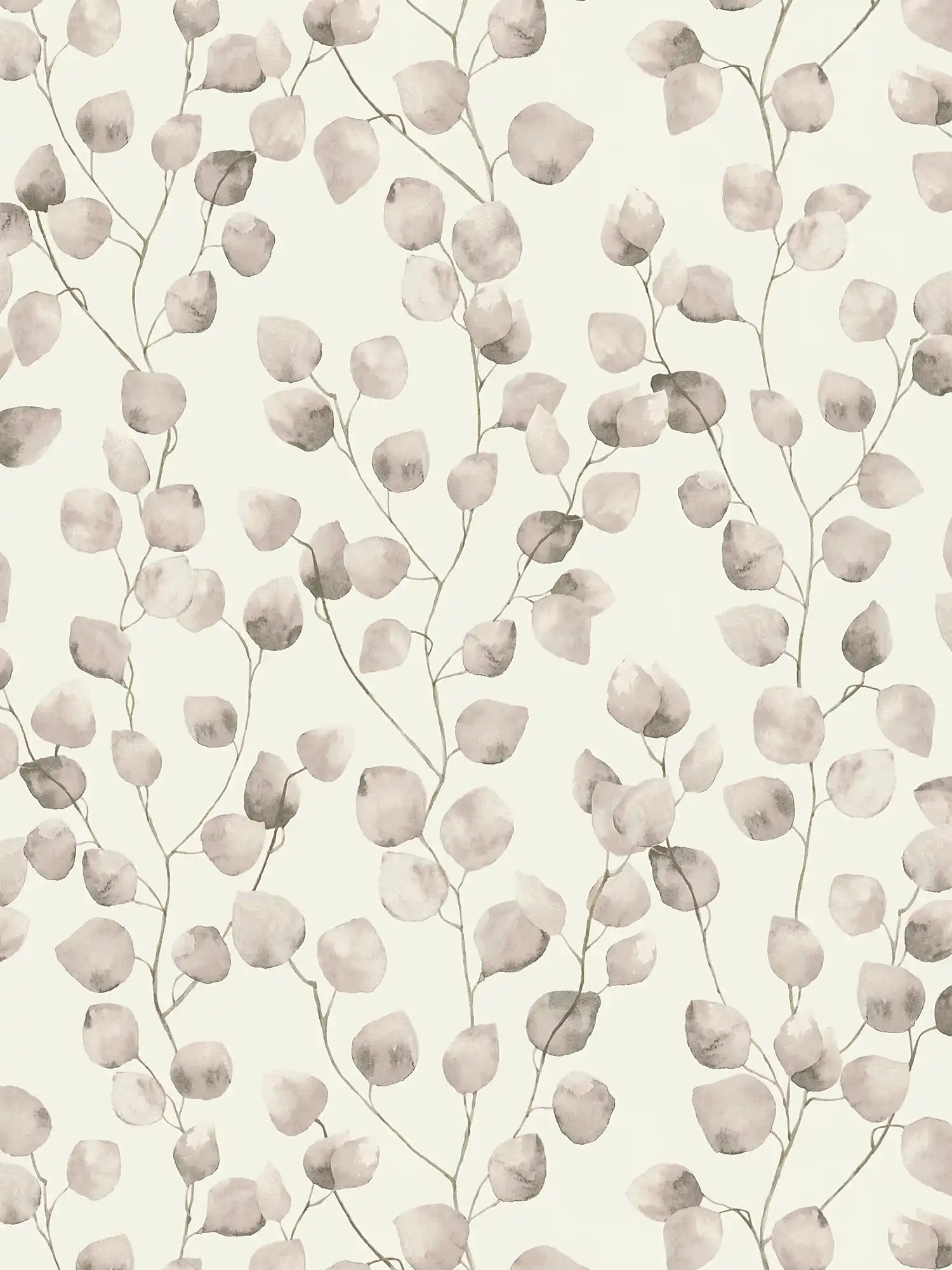 Blätterranken Tapete im Aquarellstil – Beige, Creme, Weiß
