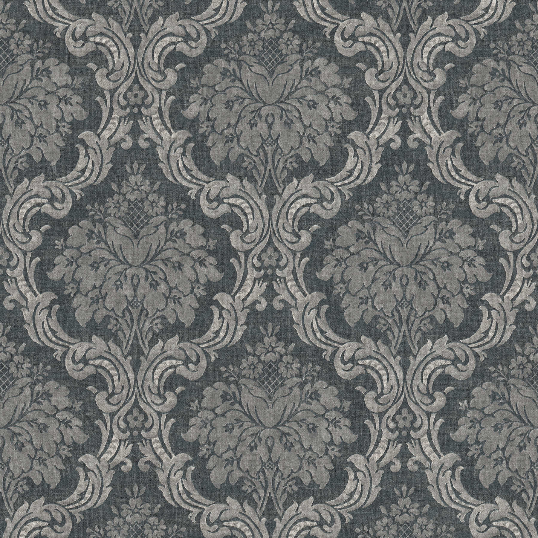         Ornament Tapete mit floralem Korb-Muster – Grau, Schwarz
    