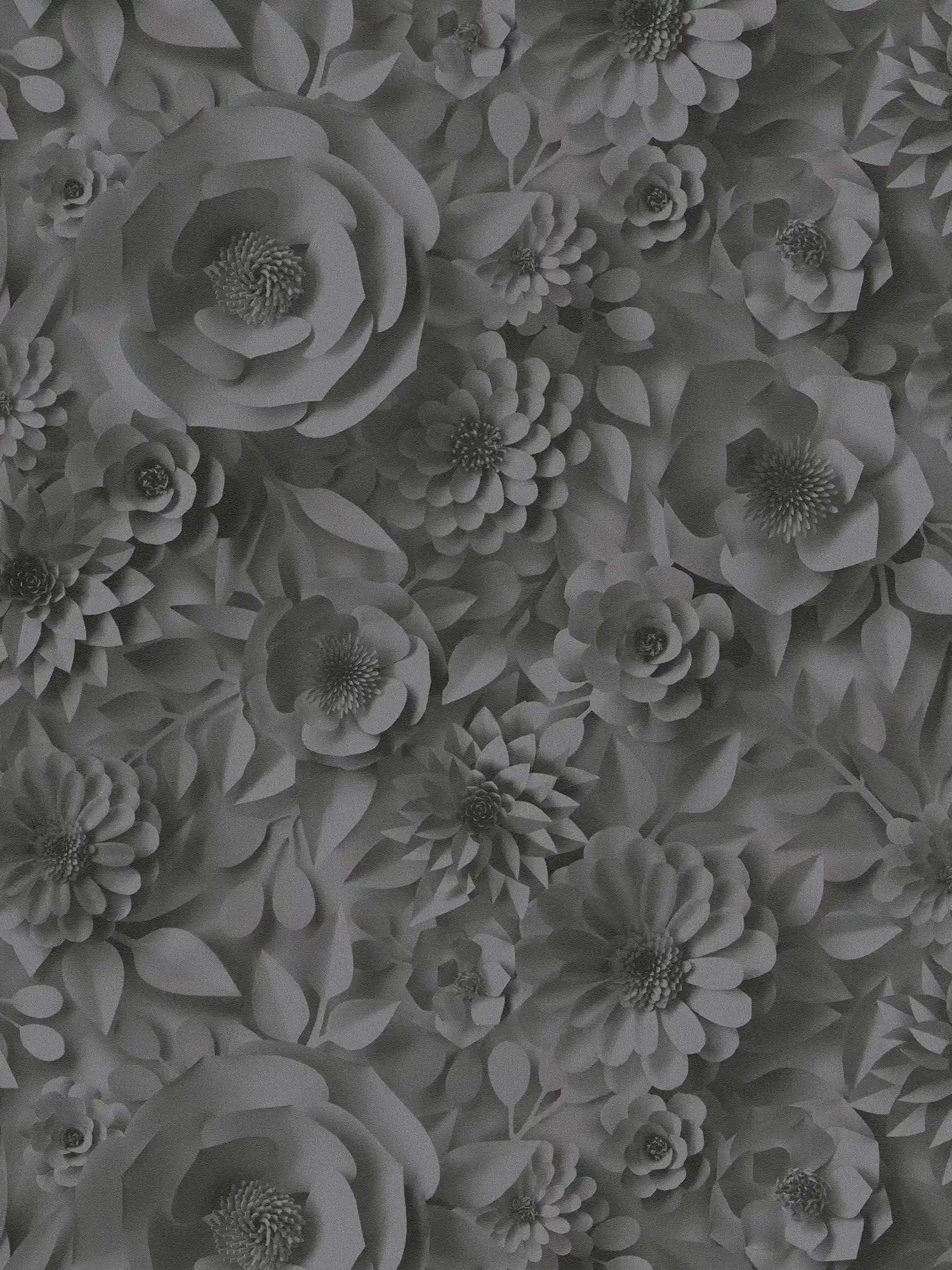         3D Tapete Blumen aus Papier – Grau, Schwarz
    