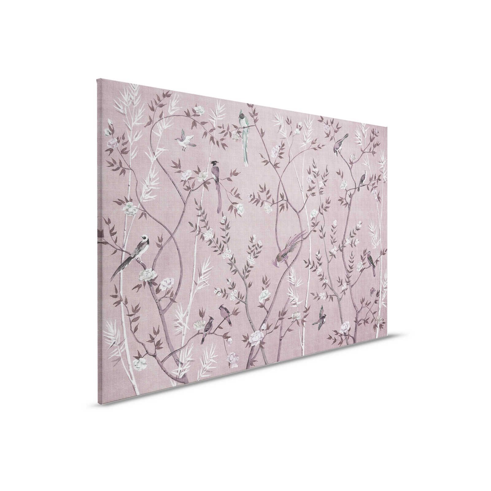 Tea Room 3 - Leinwandbild Vögel & Blüten Design in Rosa & Weiß – 0,90 m x 0,60 m
