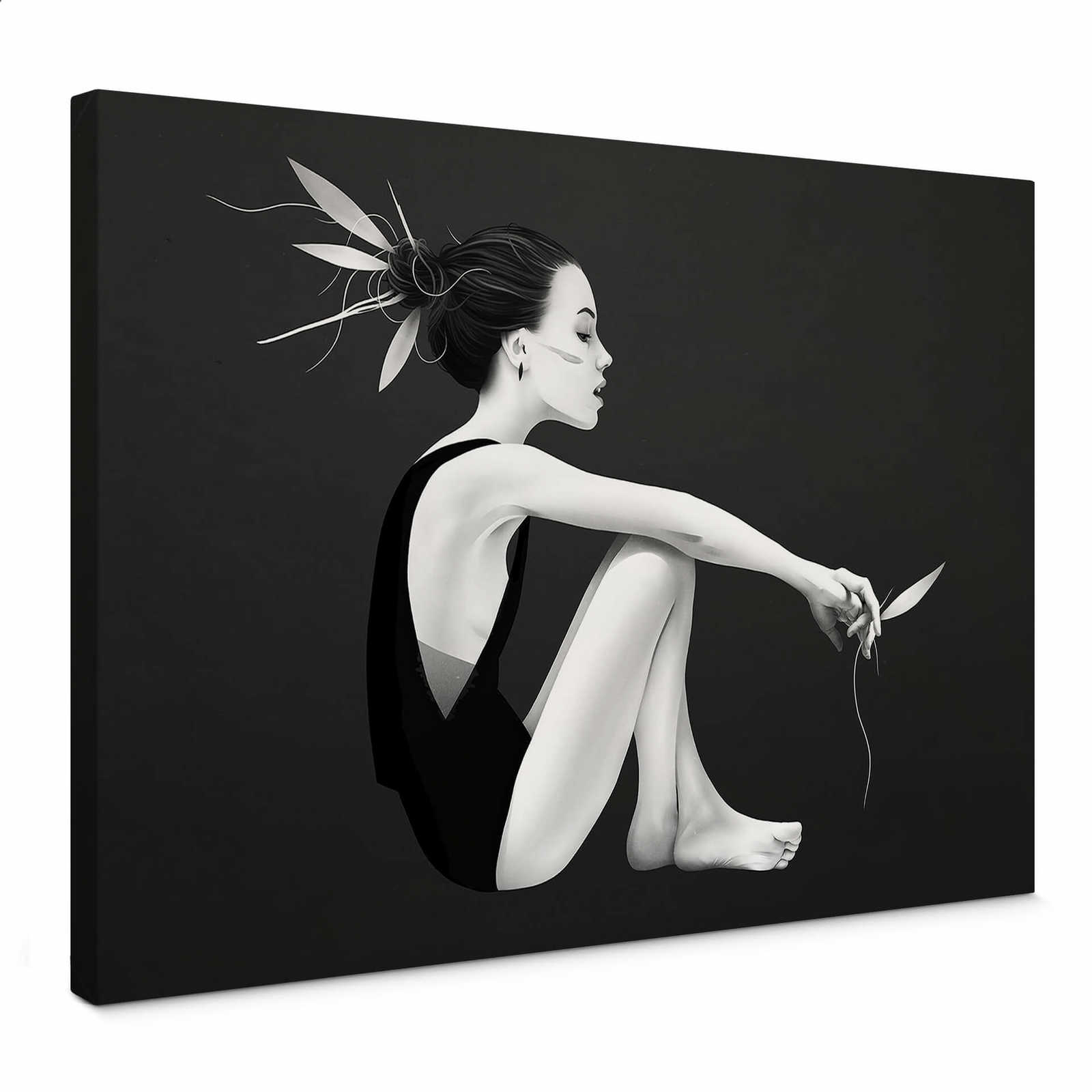             Schwarz-Weiß Leinwandbild "Skyling" mit Frauenfigur – 0,70 m x 0,50 m
        