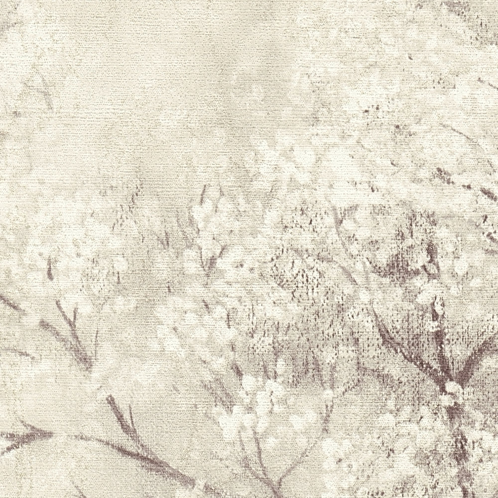             Tapete Kirschblüten Glitzer-Effekt – Creme, Grau, Weiß
        