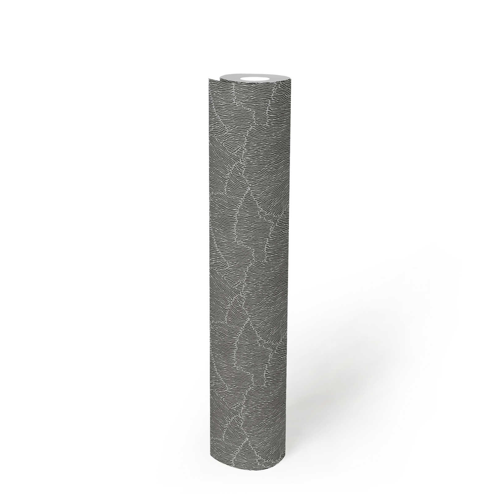             Abstrakte Tapete Mit Linienmuster – Silber, Schwarz, Metallic
        