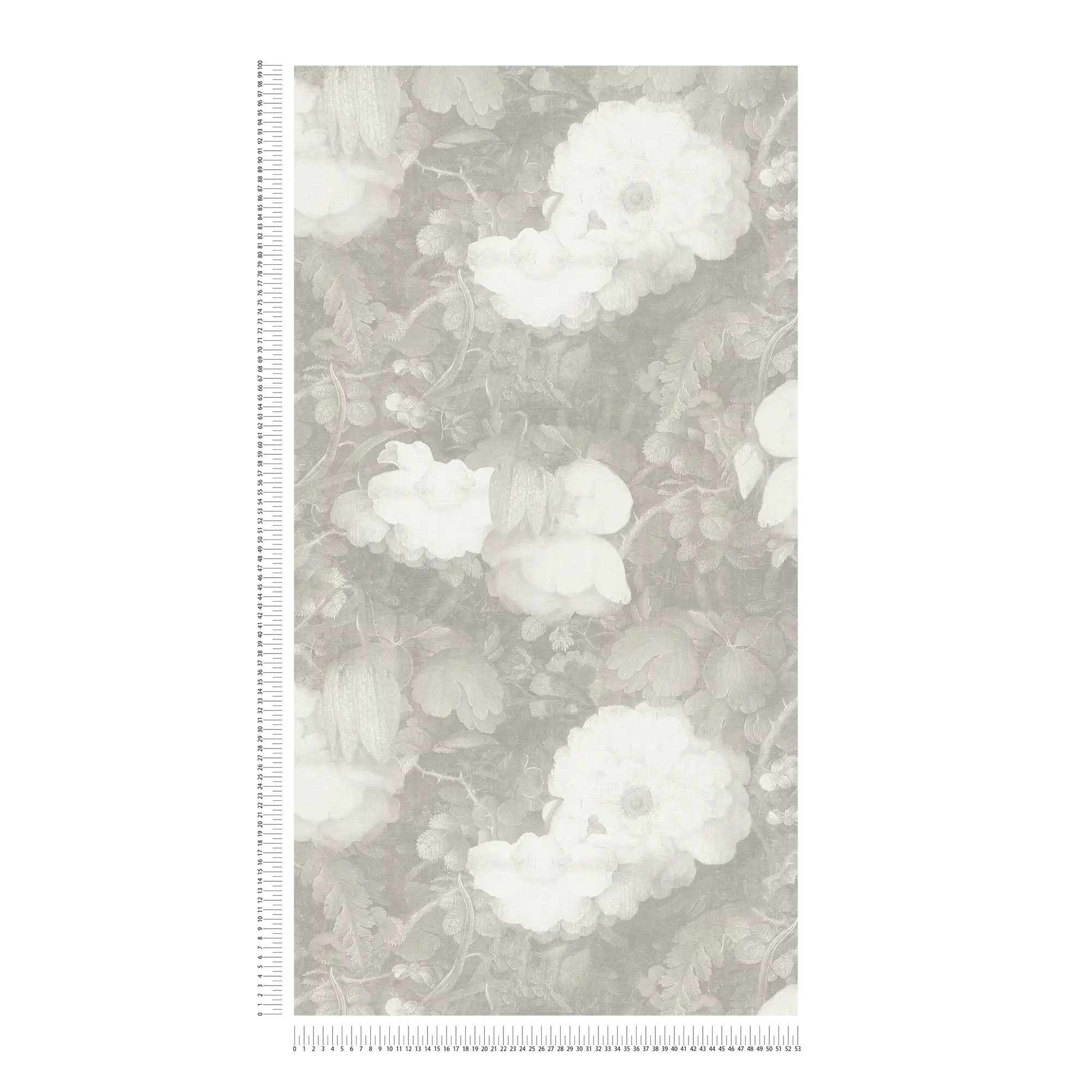             Blumentapete im Gemälde Stil, Leinwandoptik – Grau, Weiß
        