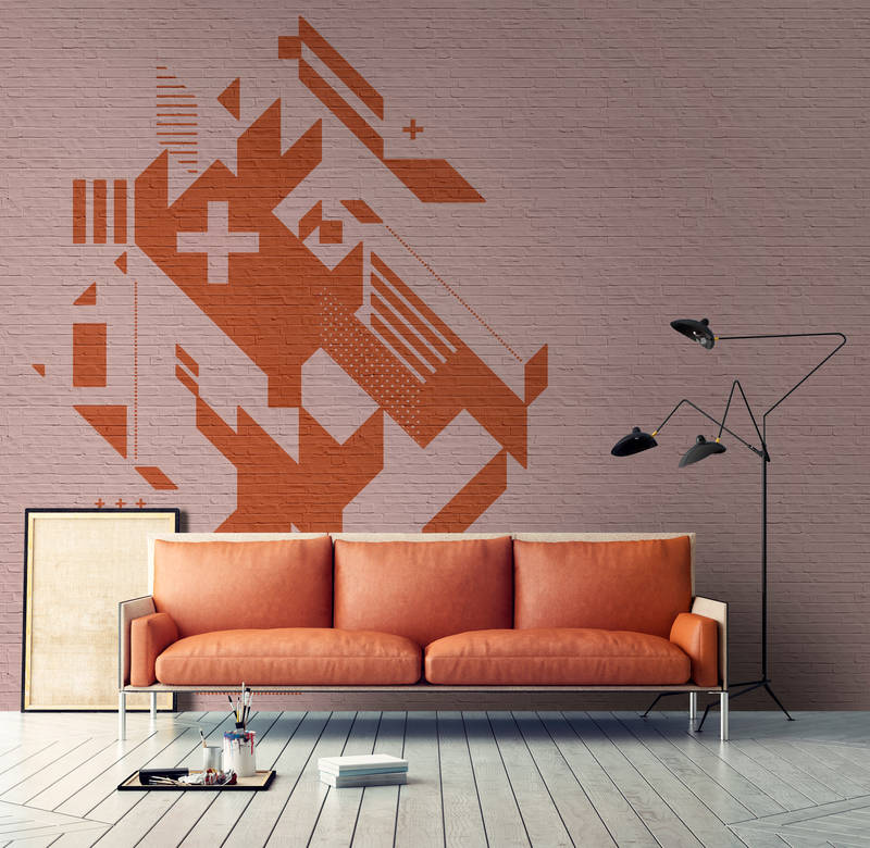             Brick by Brick 1 - Ziegelwand Fototapete mit Grafik – Kupfer, Orange | Struktur Vlies
        