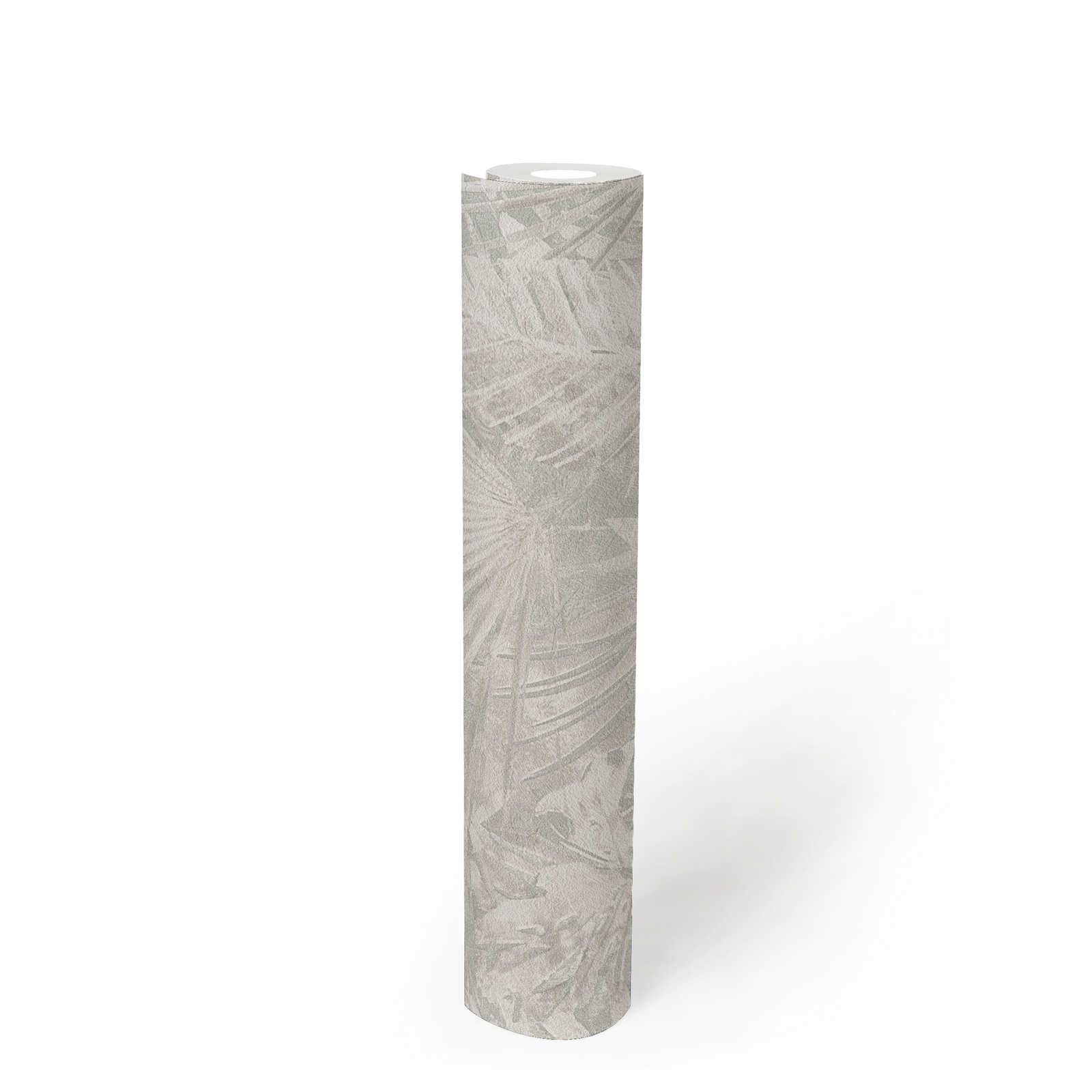             Vliestapete mit Blättermotiv PVC-frei – Grau, Beige, Weiß
        