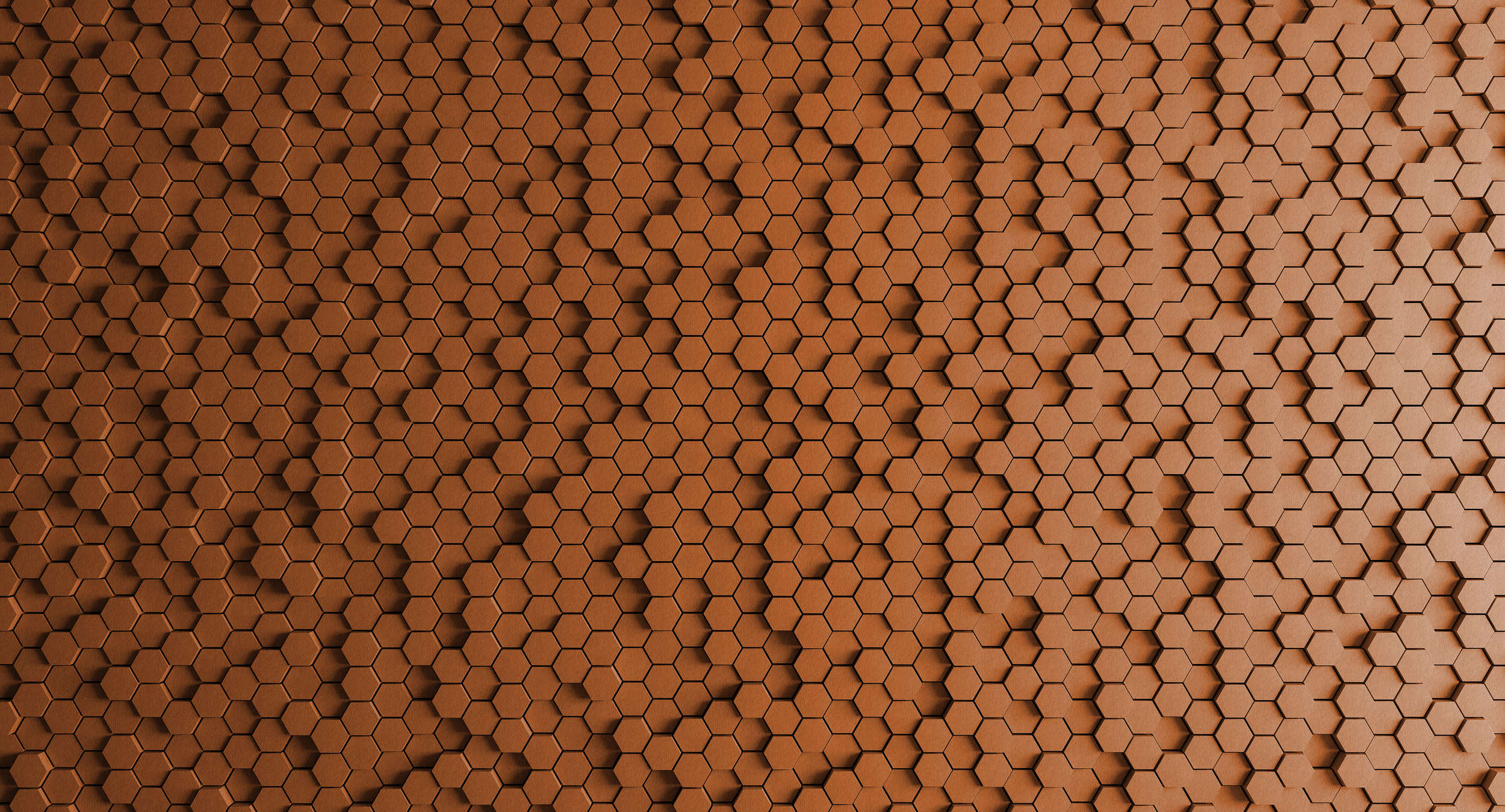             Honeycomb 2 - 3D Fototapete mit orangenem Wabendesign - Struktur Filz – Kupfer, Orange | Perlmutt Glattvlies
        