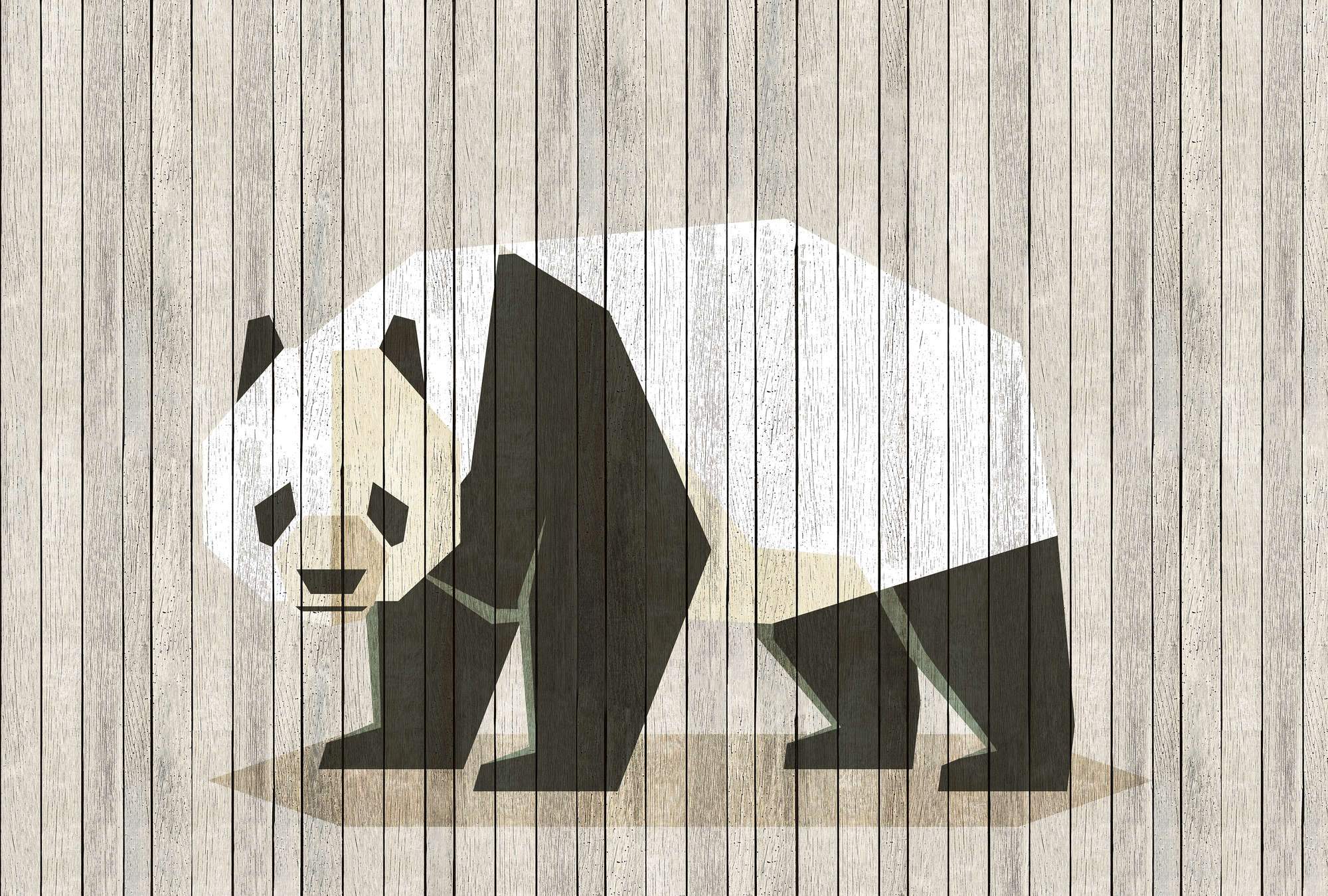             Born to Be Wild 2 - Fototapete auf Holzpaneele Struktur mit Panda & Bretterwand – Beige, Braun | Premium Glattvlies
        
