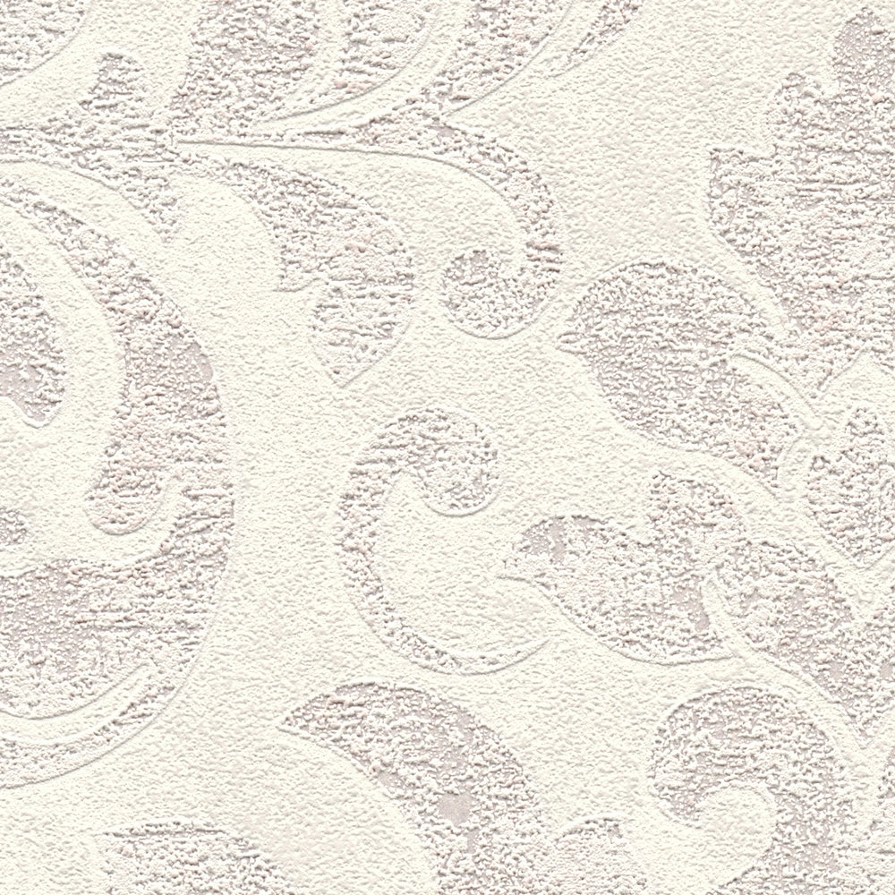             Barock-Tapete Ornamente im Used Look – Weiß, Grau, Rosa
        