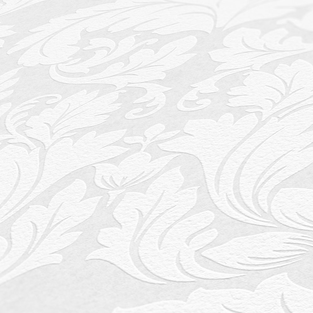             Überstreichbare Tapete mit floralem Ornament Design – Weiß
        
