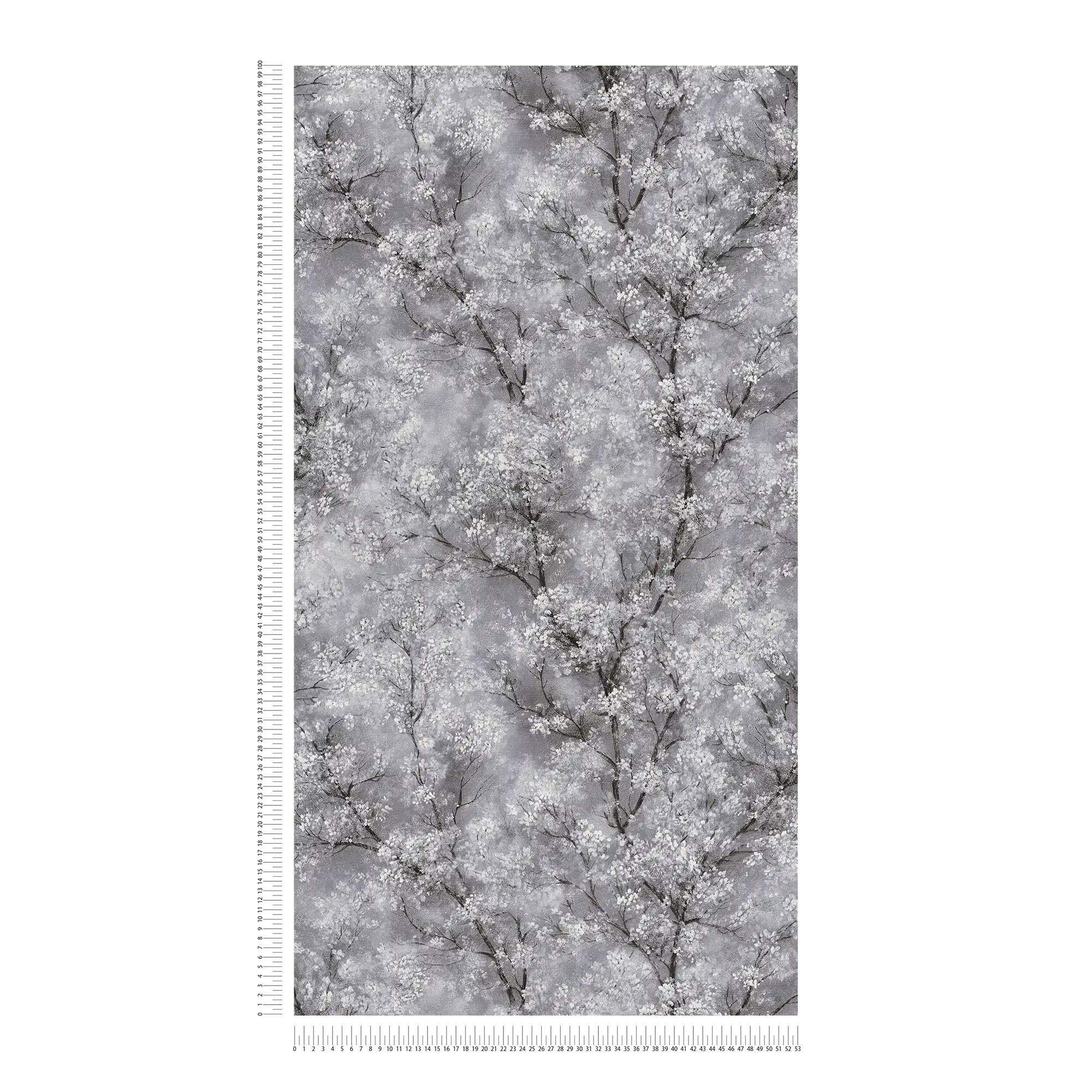             Tapete Kirschblüten Glitzer-Effekt – Grau, Schwarz, Weiß
        