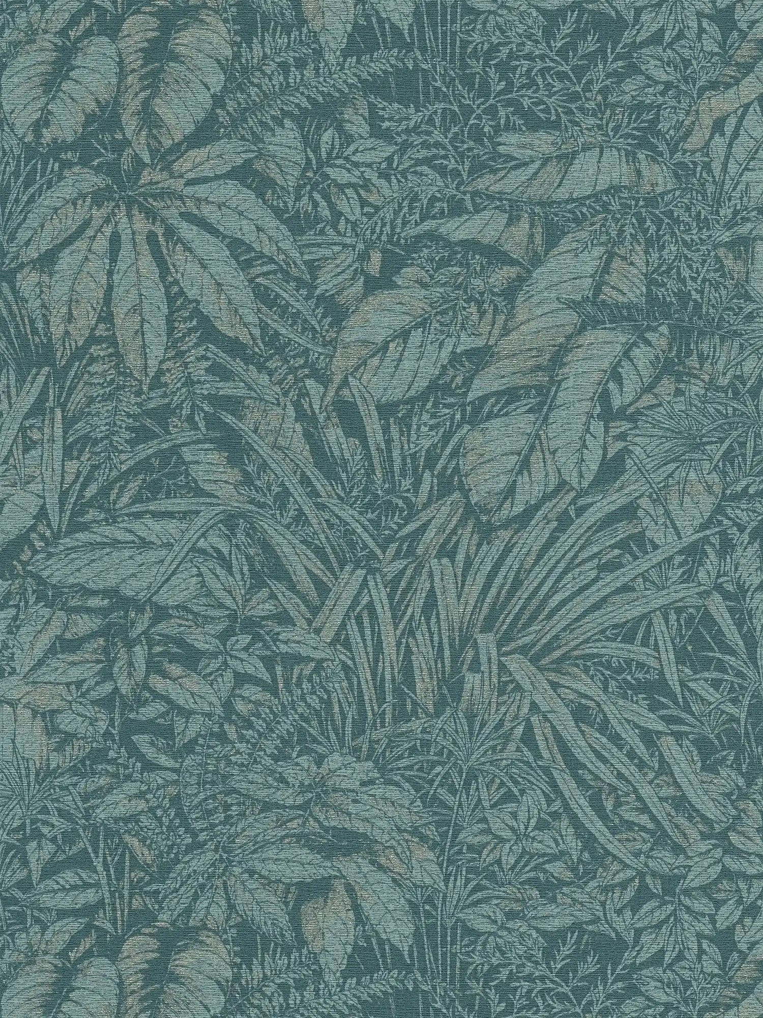 Florale Vliestapete mit Palmenblätter Muster – Blau, Petrol, Silber
