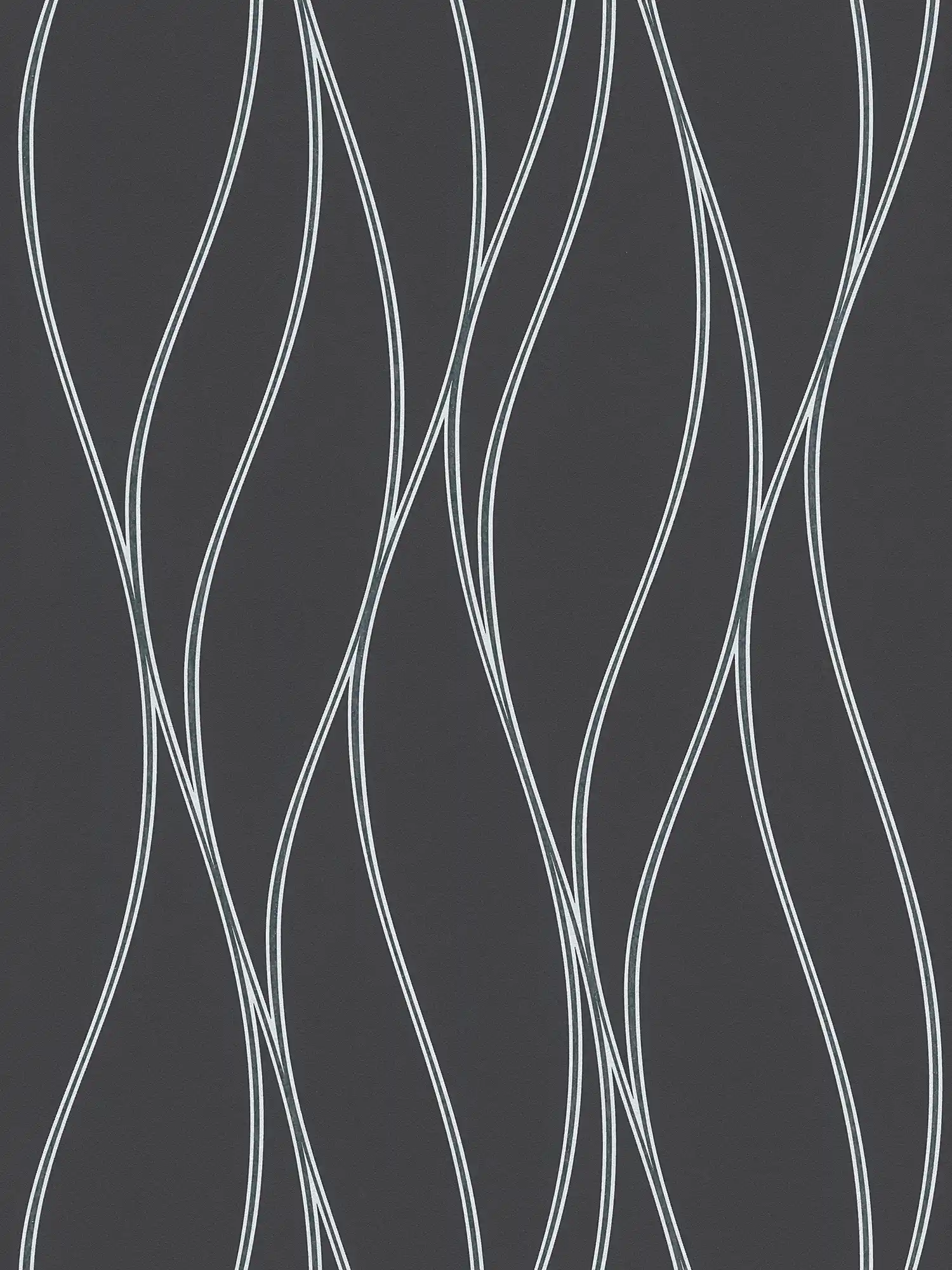 Tapete Wellen-Linien vertikal, Metallic-Effekt – Schwarz, Silber, Grau
