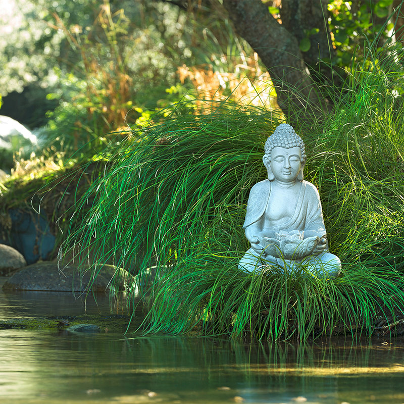 Fototapete Buddha-Statue am Flussufer – Perlmutt Glattvlies
