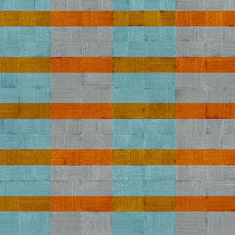 Fototapete Streifendesign, Strukturmuster, kariert – Blau, Grau, Orange
