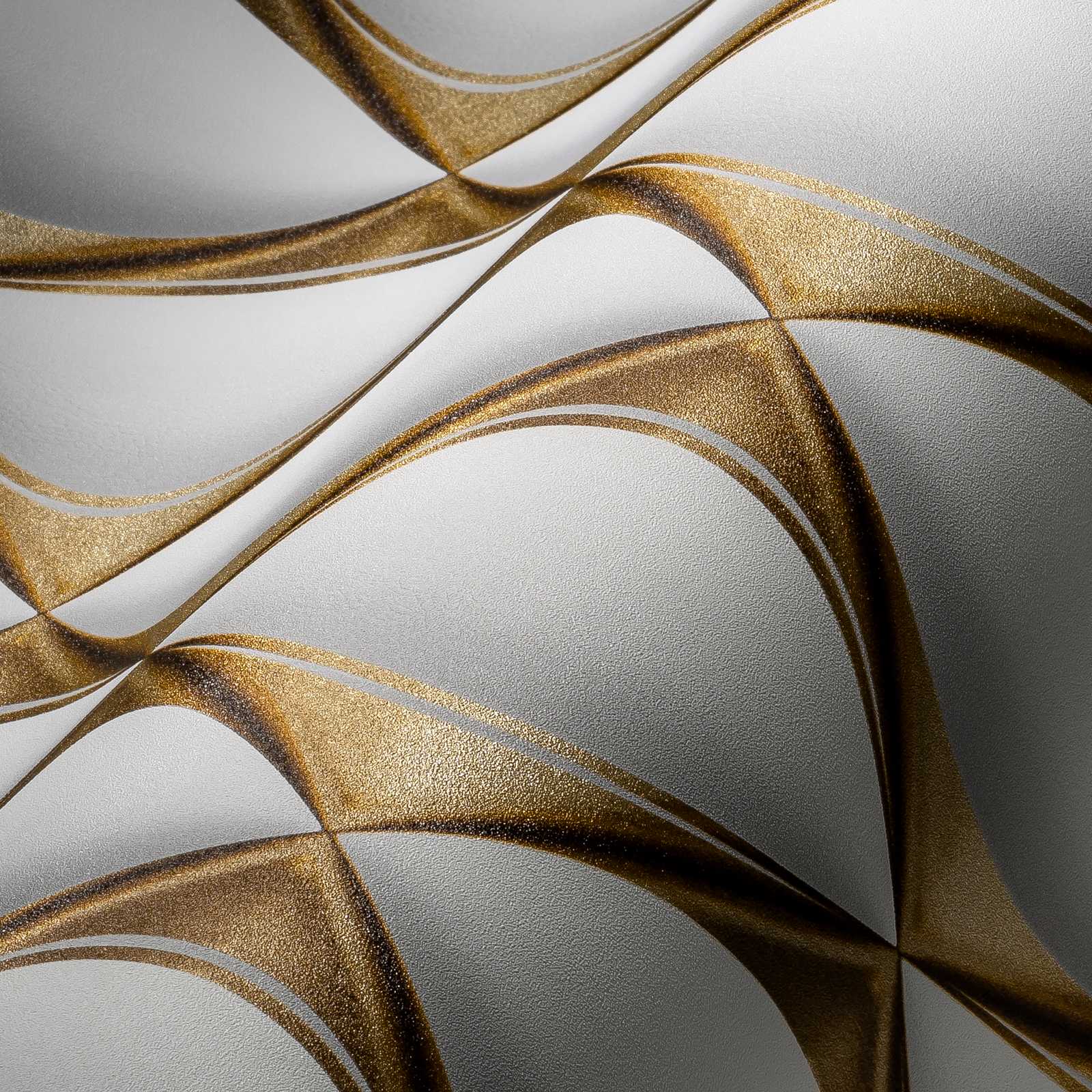             3D Tapete goldenes Retro Muster – Weiß, Grau, Metallic
        