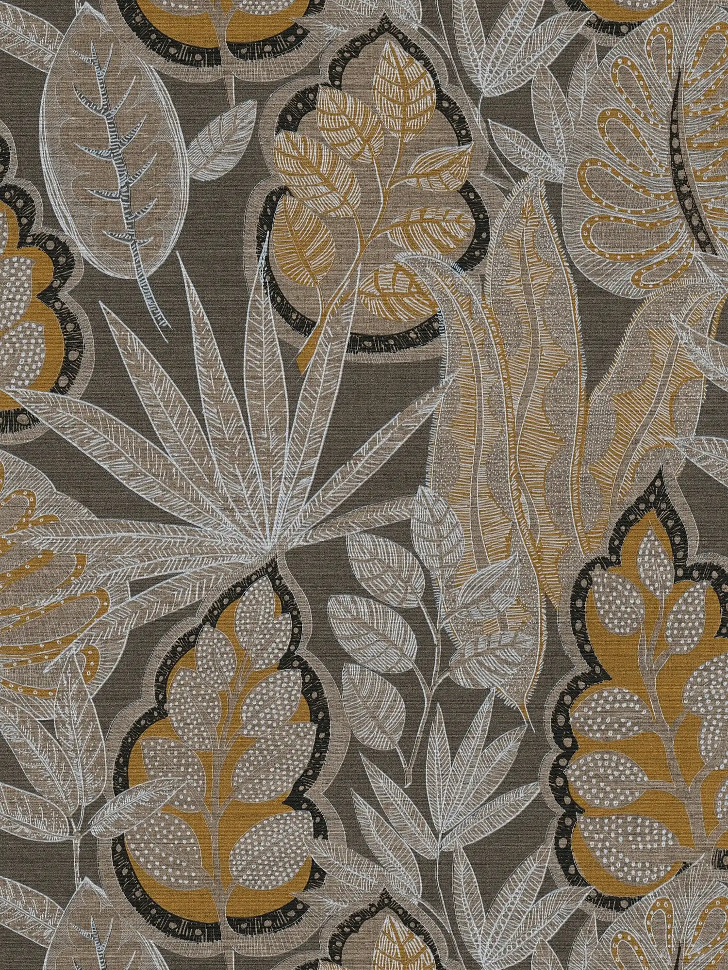 Florale Tapete im Grafik-Stil mit leichter Struktur, matt – Braun, Orange, Weiß
