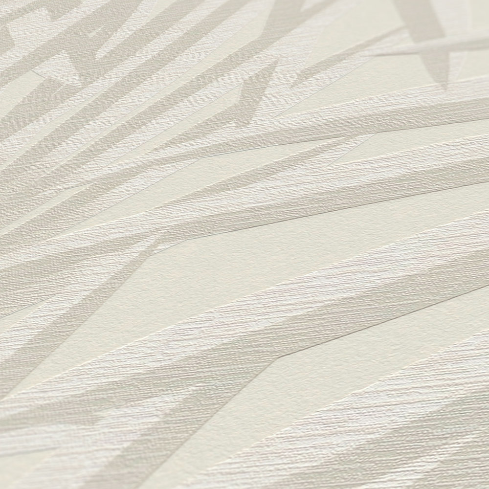             Vliestapete mit Palmenblatt Muster in sanftem Farbton – Creme, Hellgrau
        