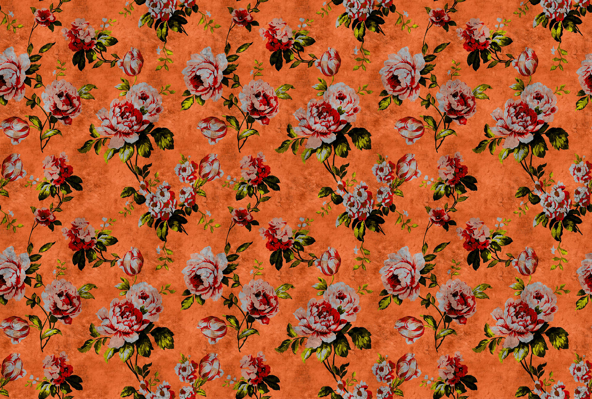             Wild roses 2 - Rosen Fototapete in kratzer Struktur im Retrolook, Orange – Gelb, Orange | Mattes Glattvlies
        