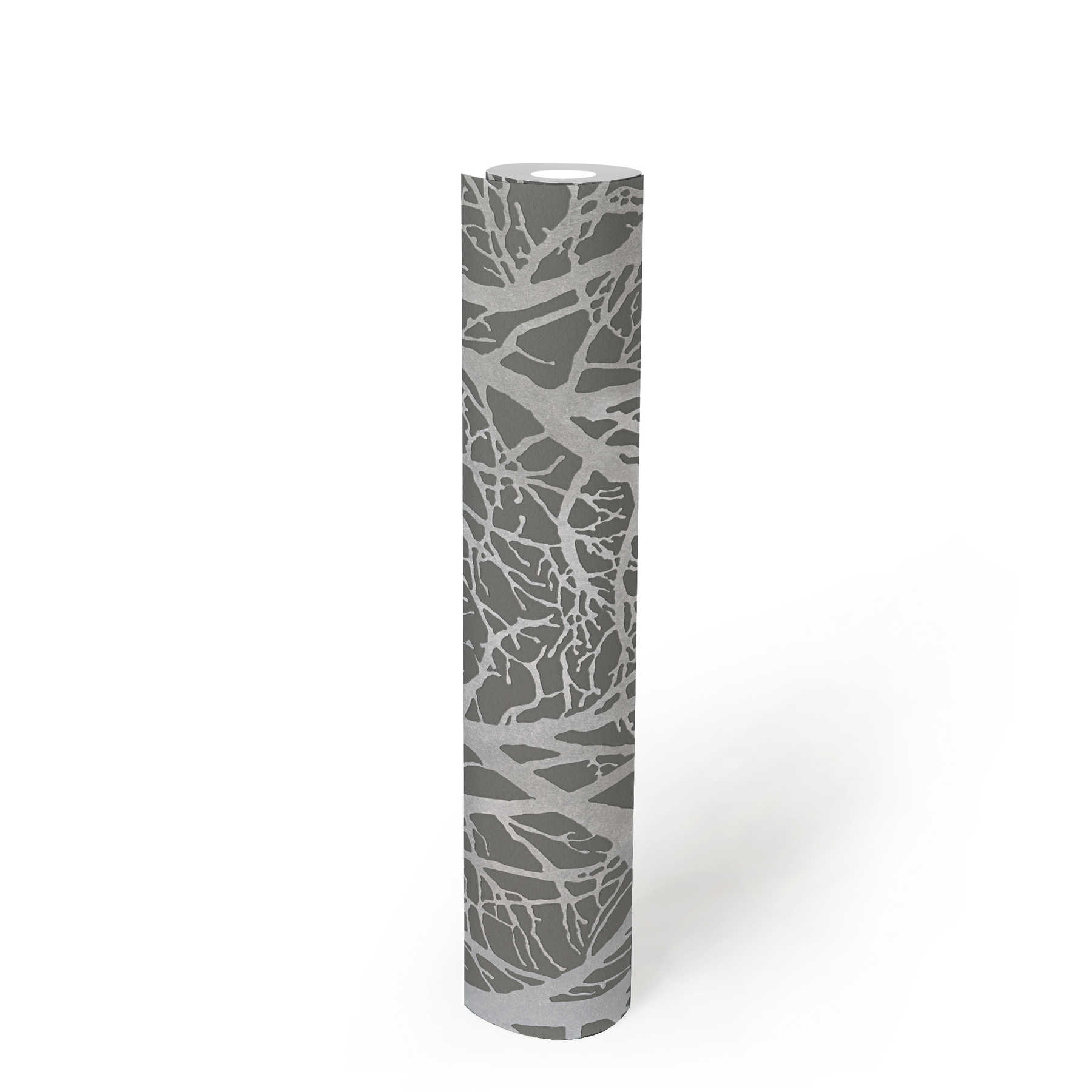             Anthrazit Tapete mit Ast-Motiv & Metallic-Effekt – Silber, Grau
        