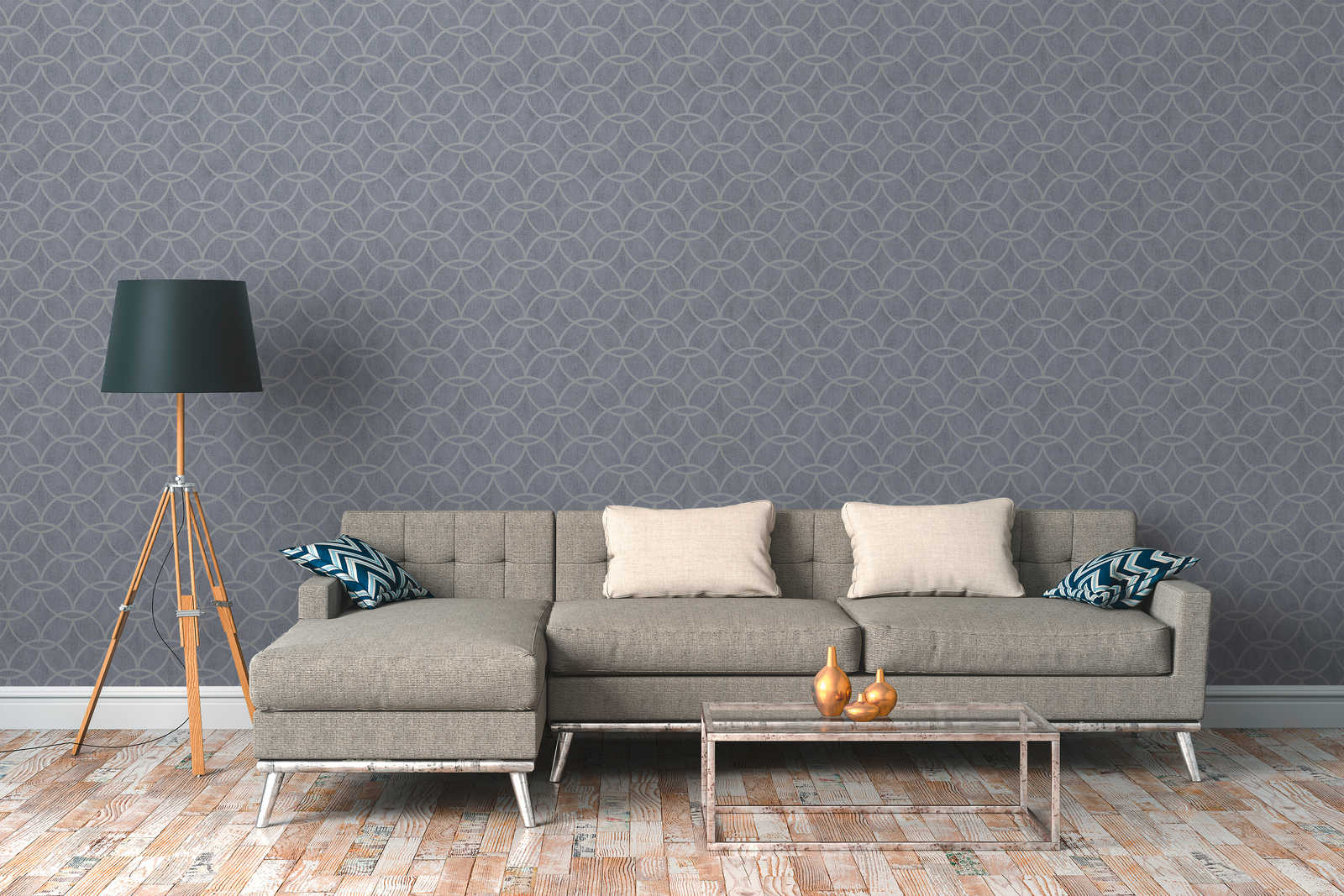             Mustertapete Vlies mit geometrischem Design & Schimmer-Effekt – Blau, Grau
        
