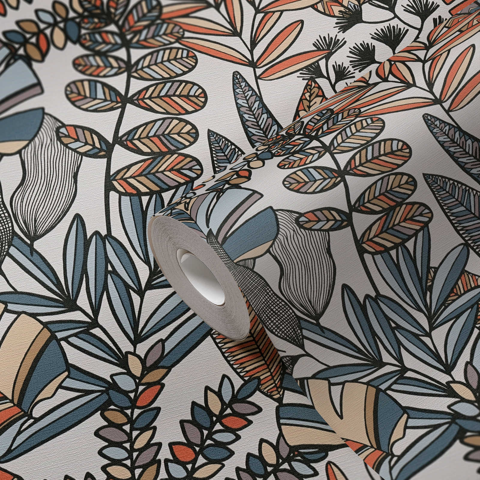             Vliestapete mit kräftigen Farben in Dschungeloptik – Weiß, Schwarz, Orange
        