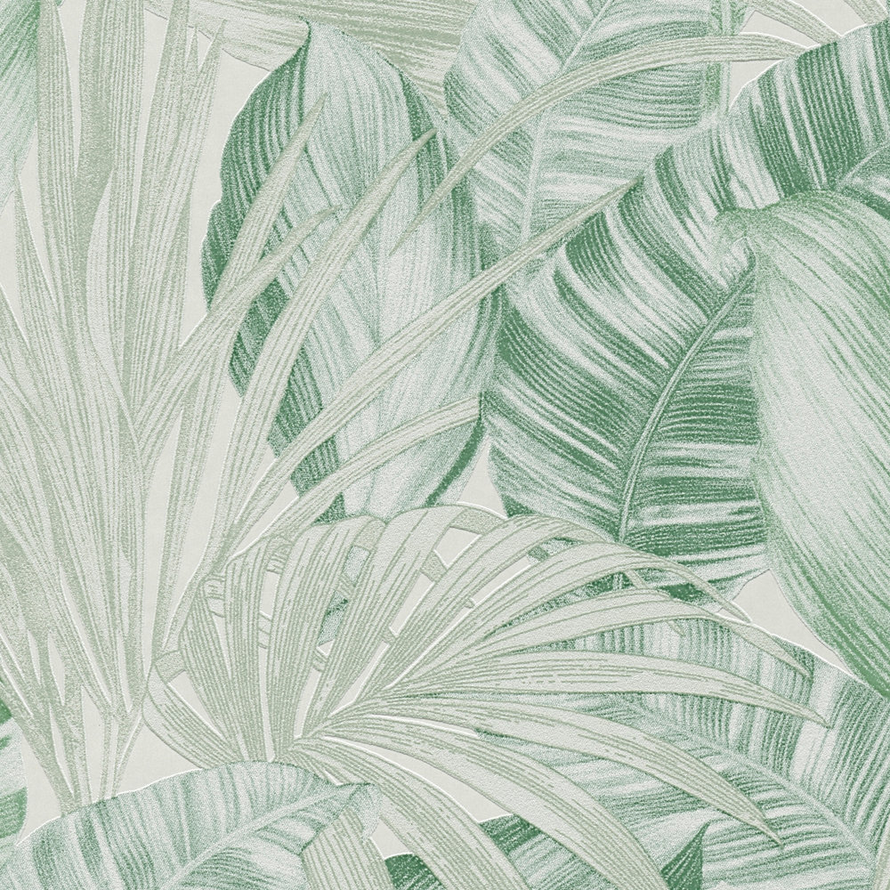             Mustertapete mit Blättermotiv im Zeichenstil – Grün
        