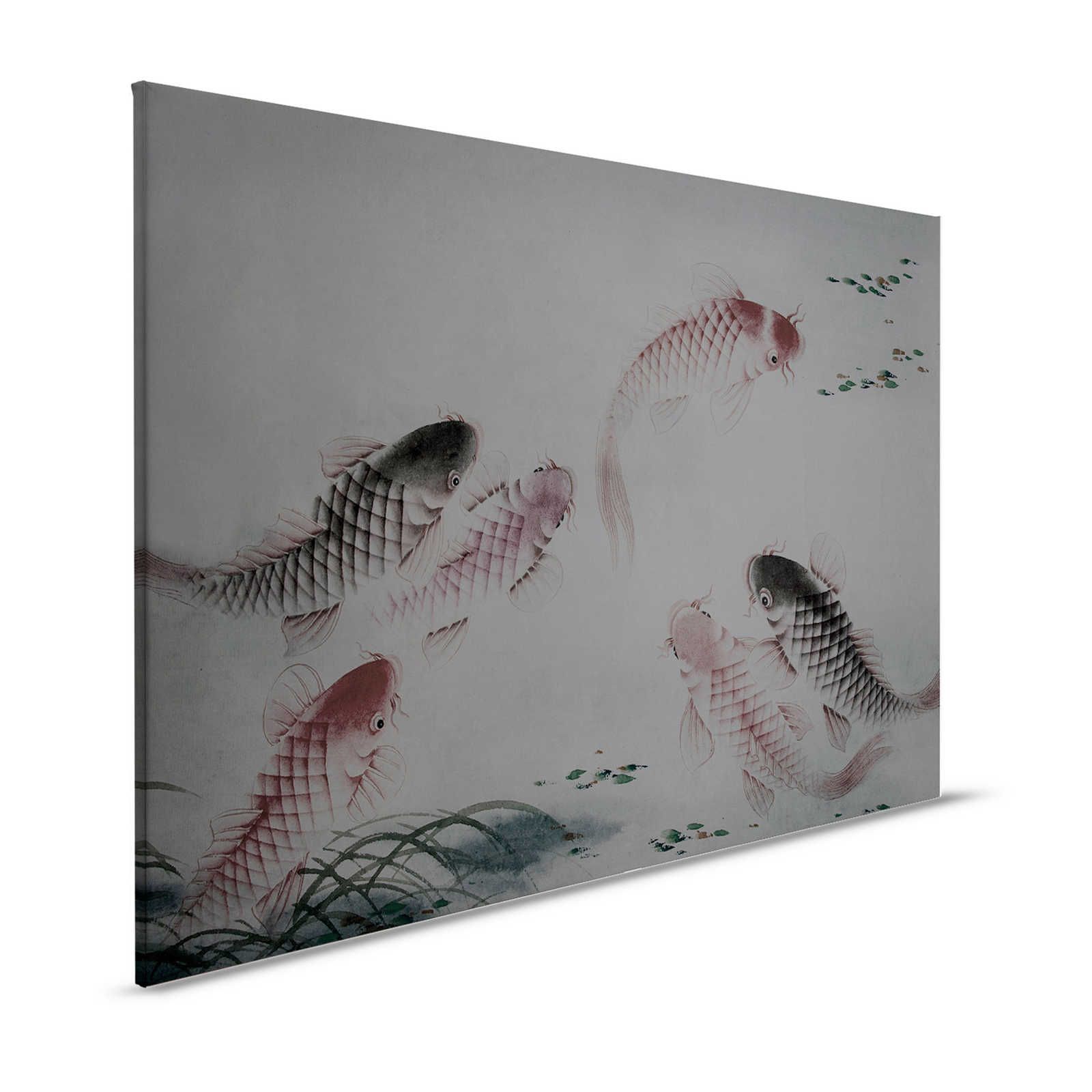 Leinwandbild Asia Style mit Koi-Teich | grau – 1,20 m x 0,80 m
