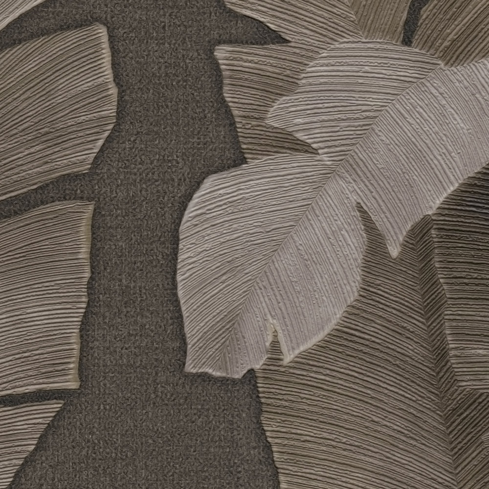             Dschungeltapete mit leicht glänzenden Palmenblätter – Braun
        