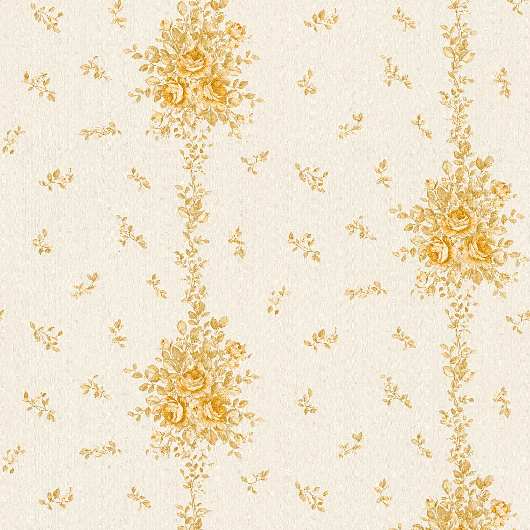         Florale Tapete Blumenmuster in Metallic-Gold – Creme
    