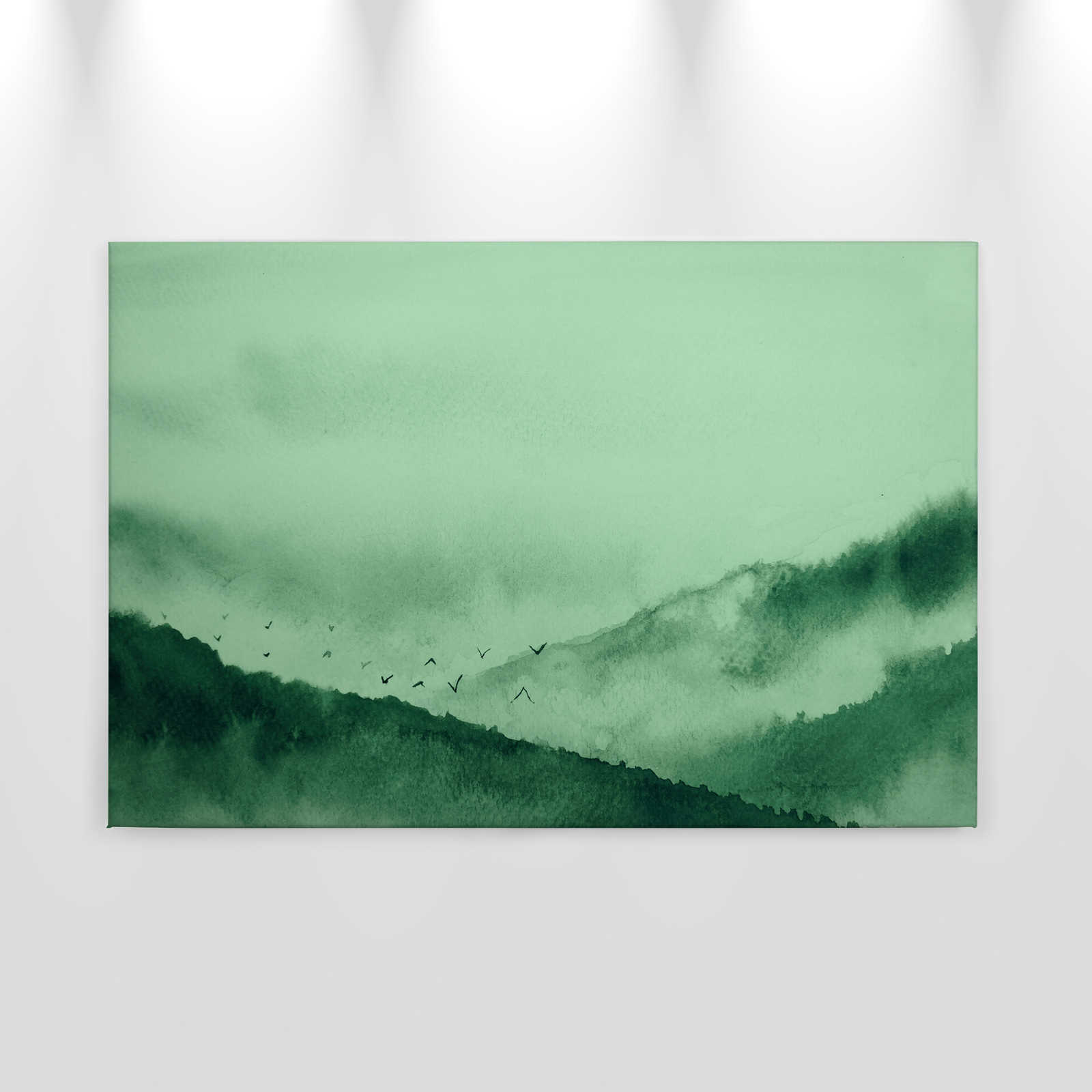             Leinwand mit nebeliger Landschaft im Gemälde-Stil | grün, schwarz – 0,90 m x 0,60 m
        