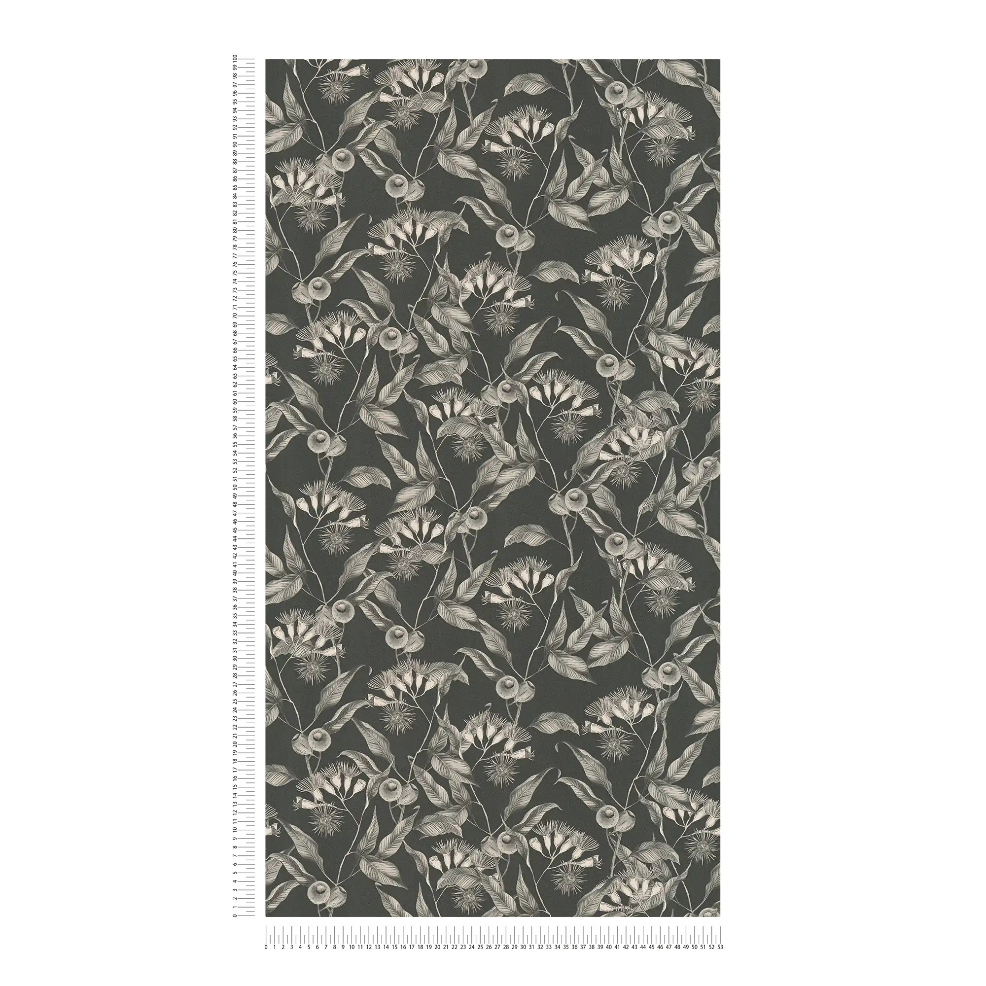             Moderne Tapete floral mit Blättern & Blüten strukturiert matt – Schwarz, Weiß, Grau
        