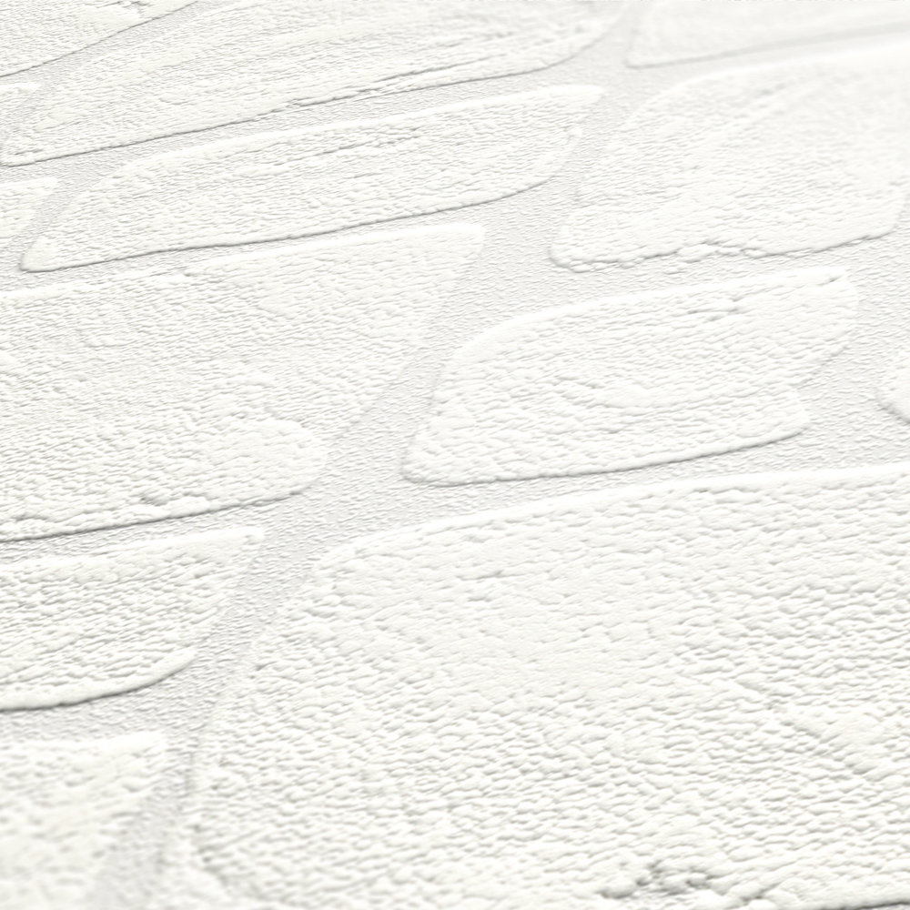             Stein-Tapete mit Mauer-Design und 3D-Effekt – Weiß
        