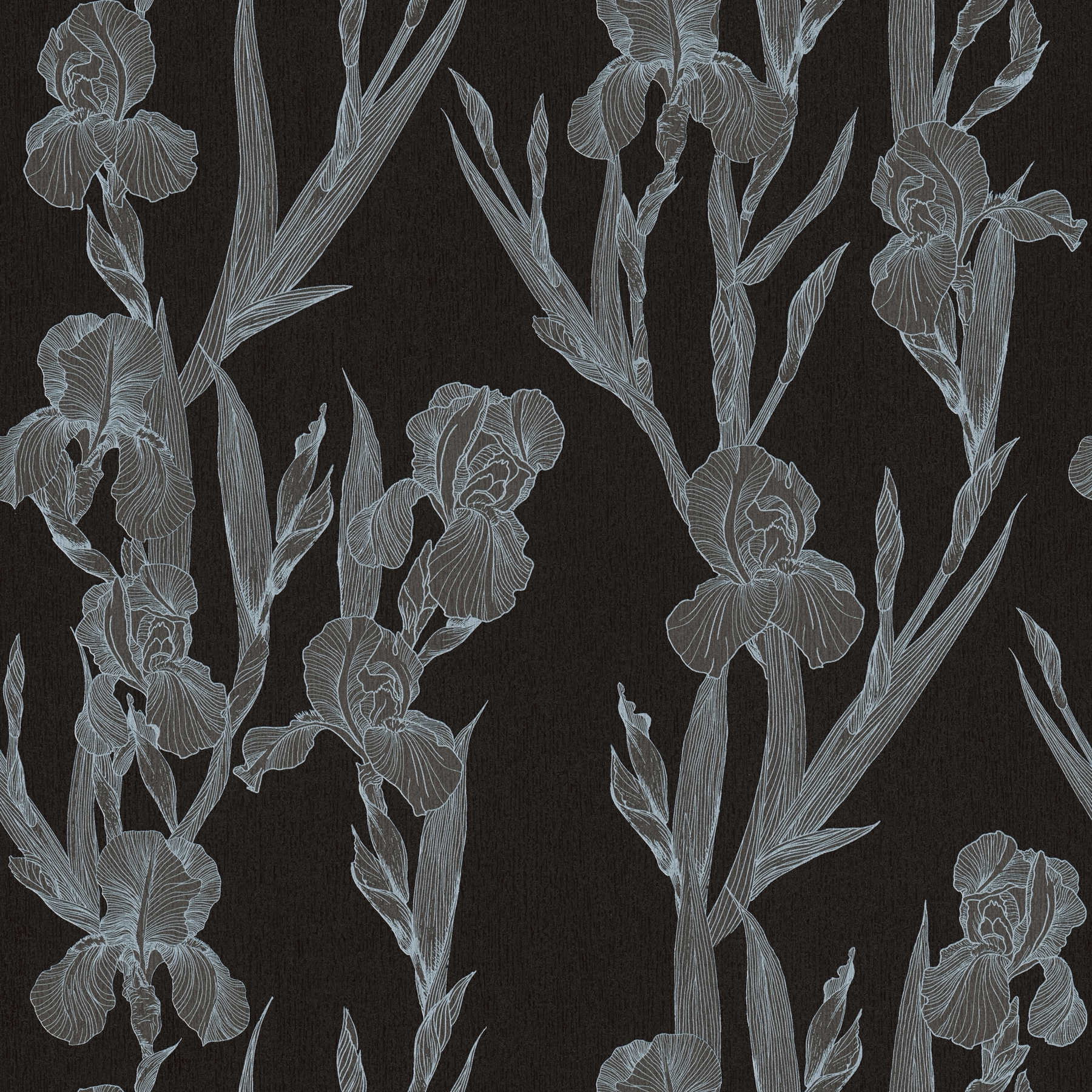         Moderne Blumentapete stilisiert, Blütenranken – Schwarz, Grau, Weiß
    