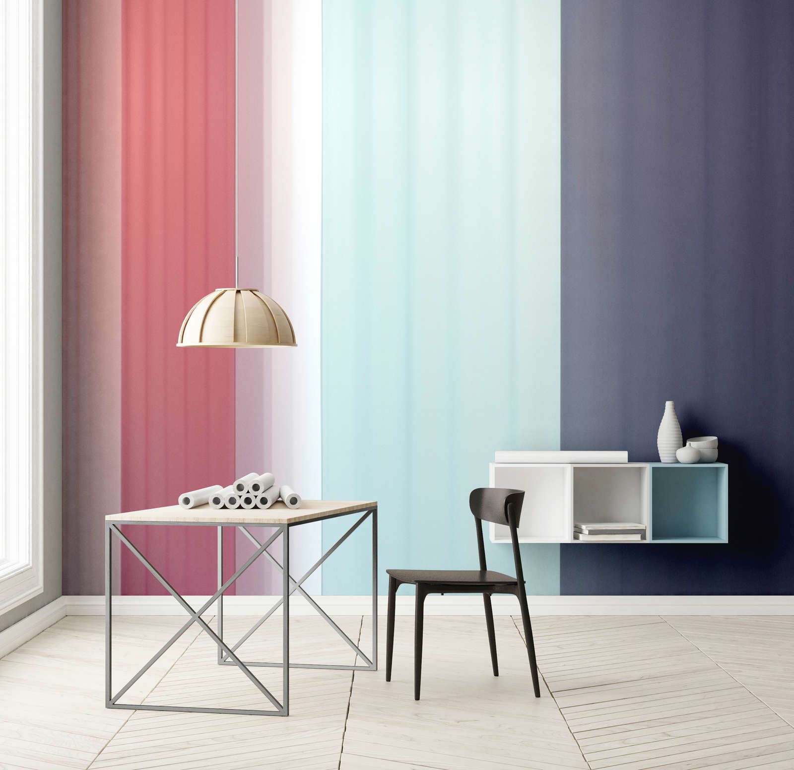            Fototapete »co-colores 2« - Farbverlauf mit Streifen – Pink, Hellblau Dunkelblau | Glattes, leicht glänzendes Premiumvlies
        