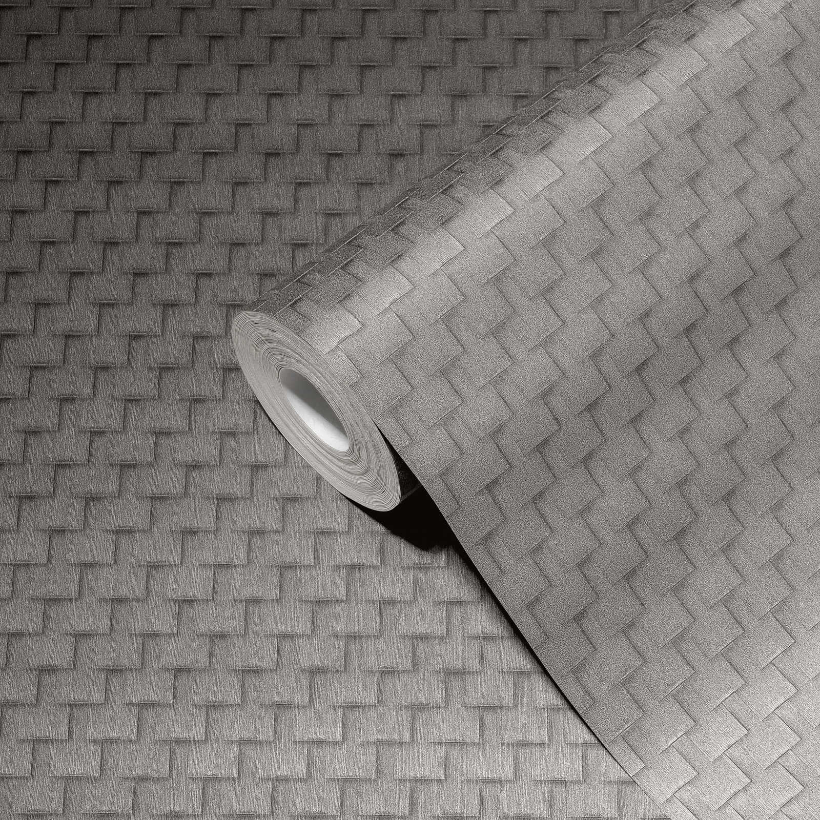             Gemusterte Tapete mit Facetten-Design und 3D-Effekt – Grau, Silber
        