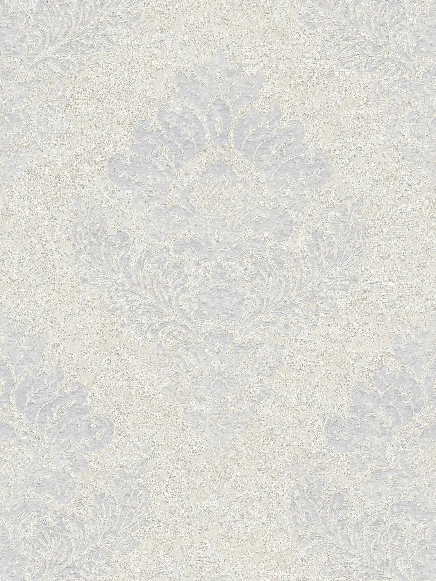 Vliestapete mit floralen Ornamenten & Metallic-Glanz – Beige, Grau, Weiß
