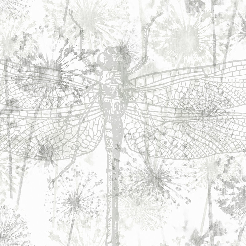         Fototapete Blüten & Libellen mit natürlichem Muster – Grau, Weiß
    