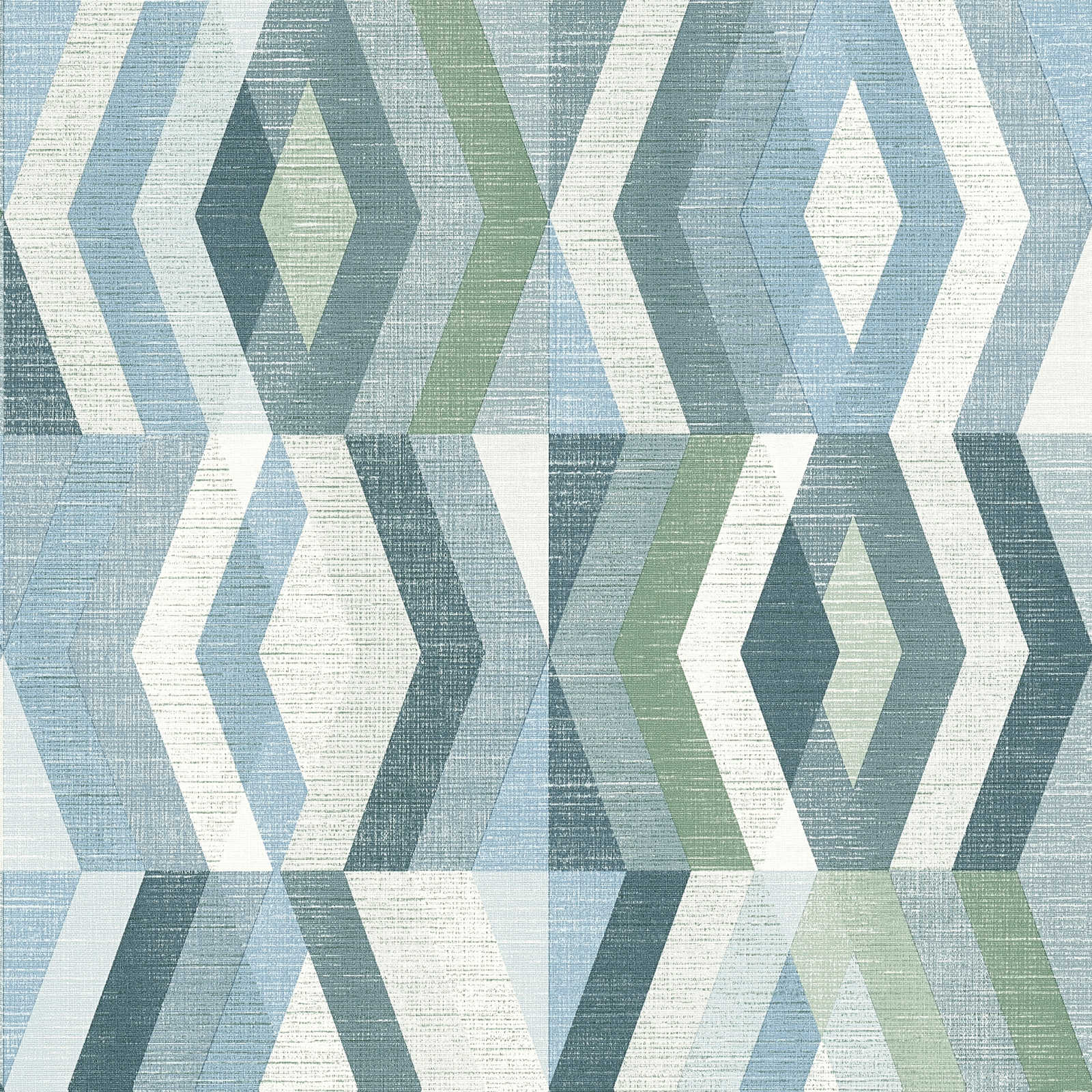 Tapete Leinenoptik mit Muster im Scandinavian Style - Blau, Weiß, Grün
