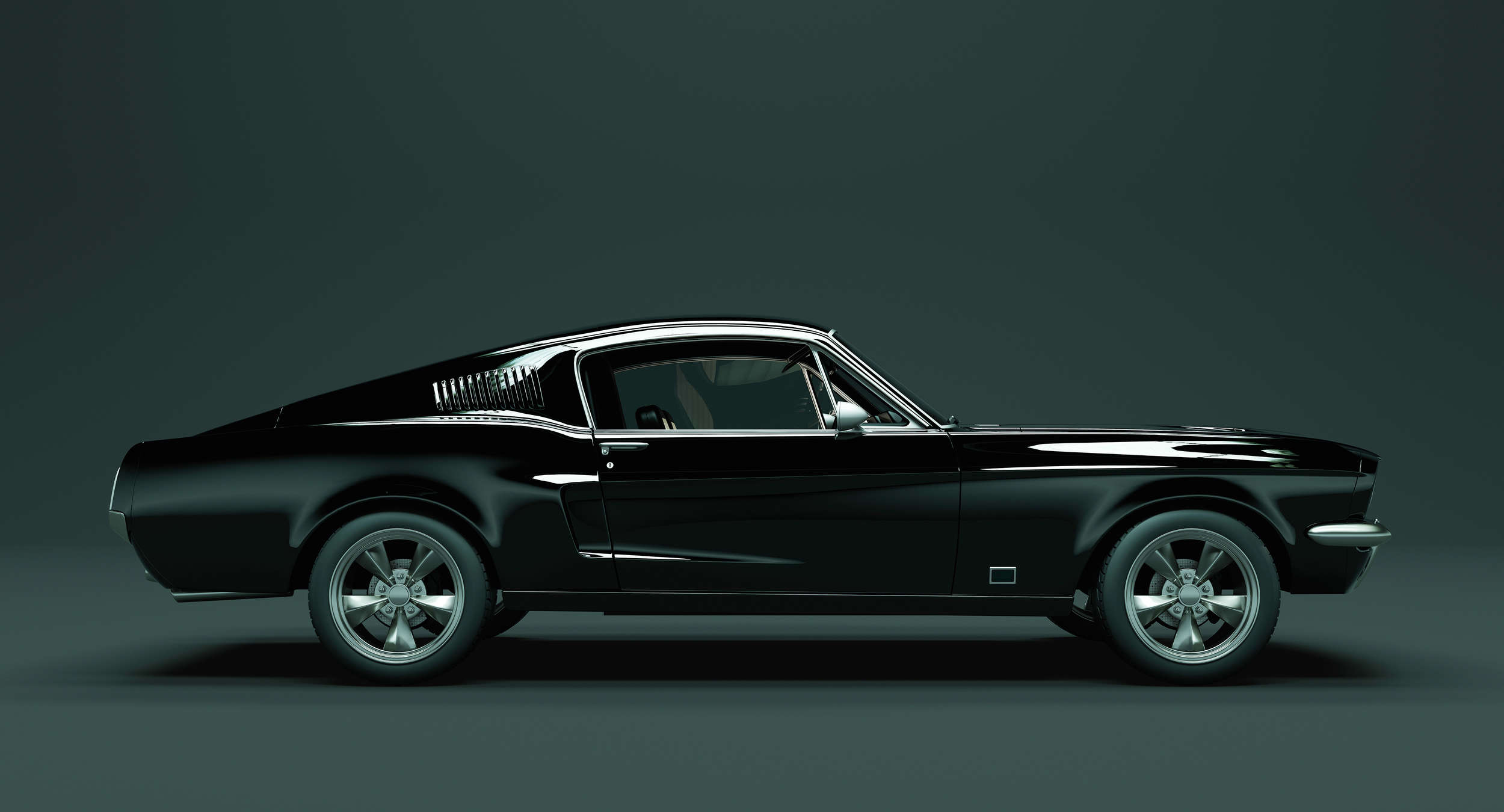             Mustang 1 - Fototapete, Seitenansicht Mustang, Vintage – Blau, Schwarz | Mattes Glattvlies
        