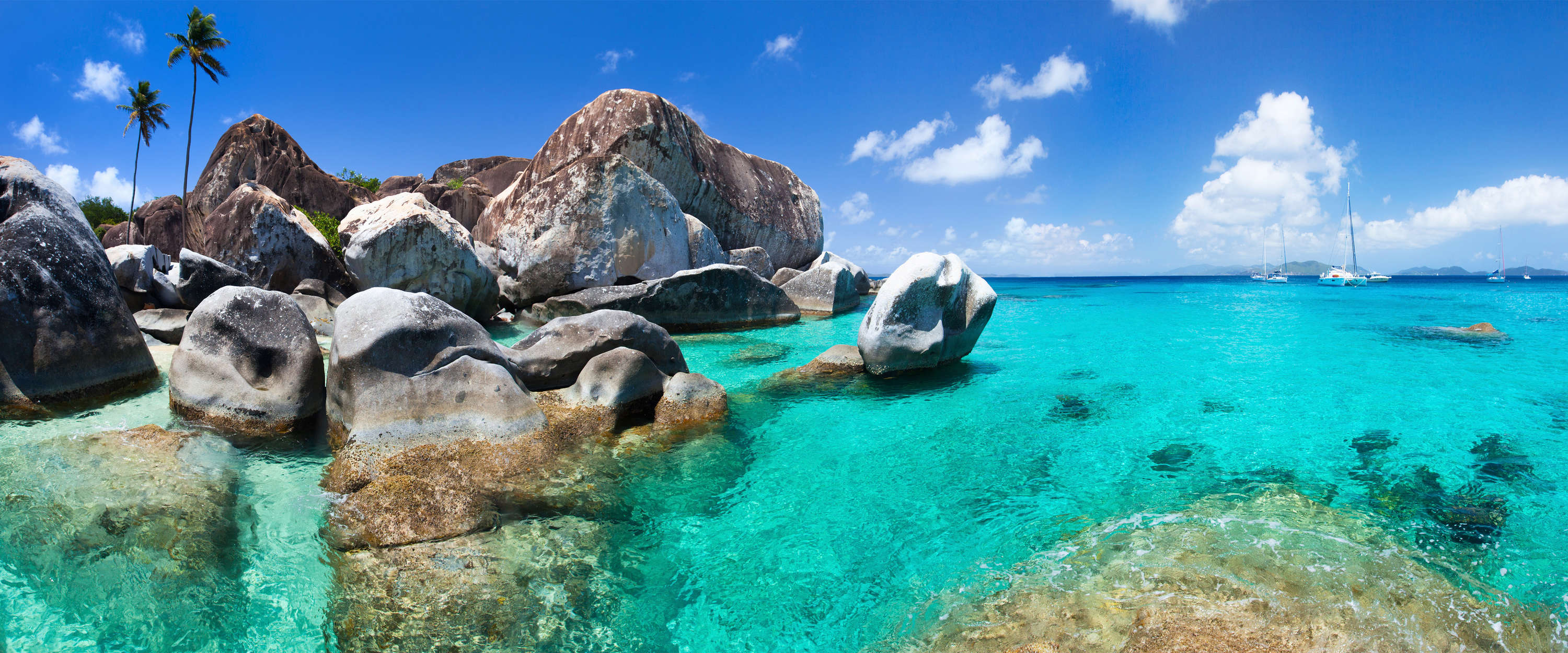             Fototapete Seychellen türkises Wasser, Felsen & Palmen
        