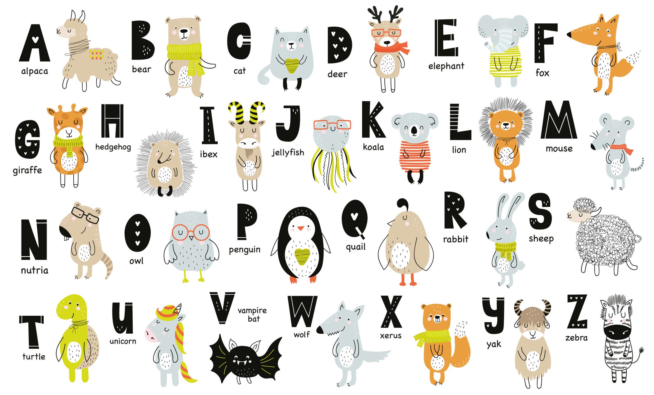             Fototapete Alphabet mit Tieren und Tiernamen – Glattes & mattes Vlies
        