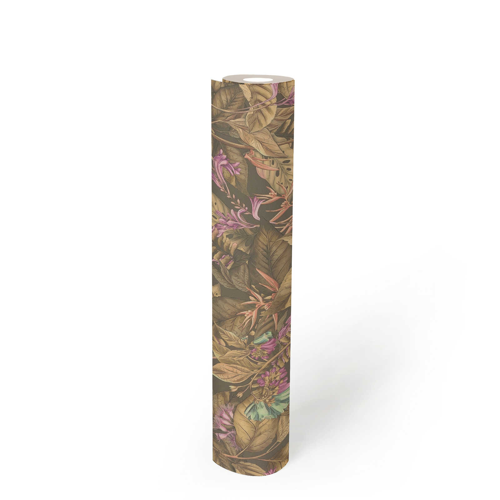             Florale Tapete mit Blüten & Blättern strukturiert matt – Braun, Beige, Lila
        