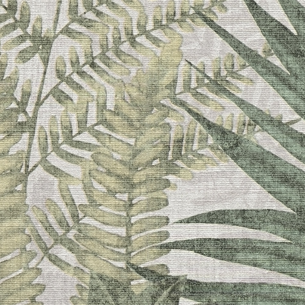             Tapete floral mit Farnblättern leicht strukturiert, matt – Beige, Grün, Braun
        
